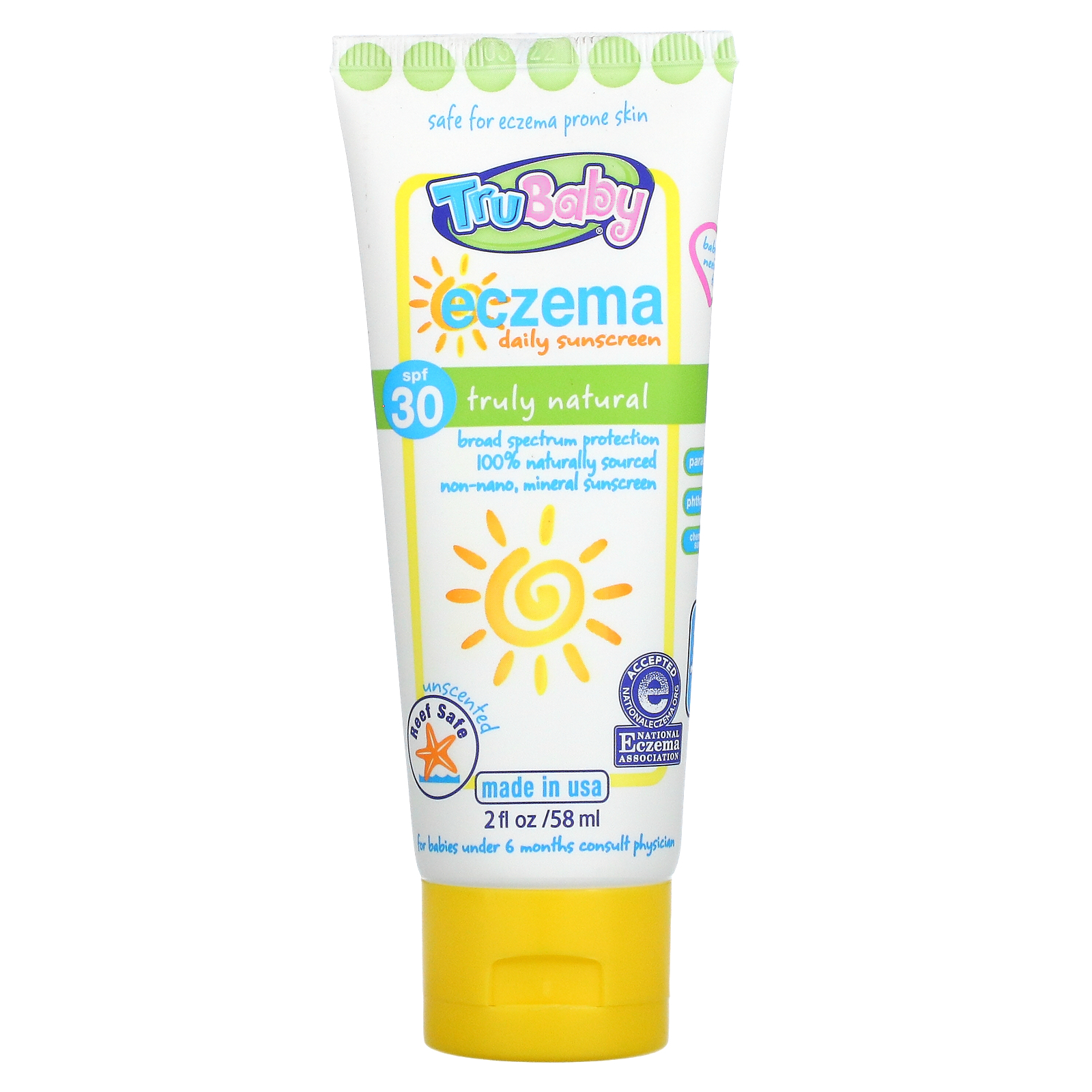 TruBaby, Eczema Daily Sunscreen, SPF 30, Unscented, 2 fl oz (58 ml), TruKid