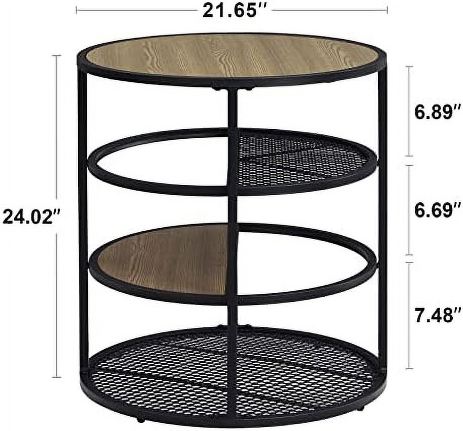 Round End Tables  4-Tiers Rustic Industrial Side Table  End Table with Wood Metal Frame Bedside Table for Bed Living Room Farmhouse  Brown