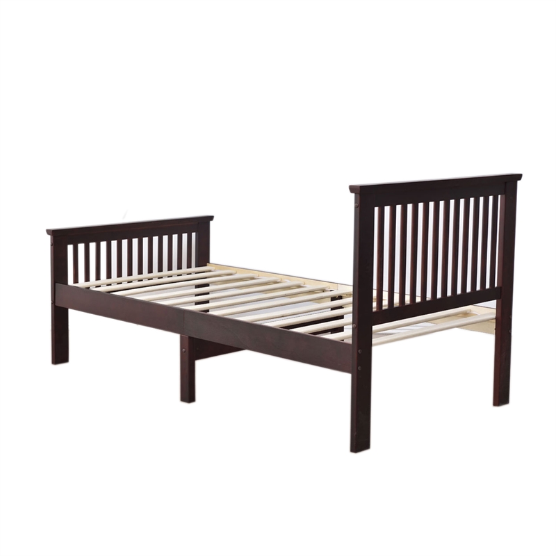 Home Square 2-Piece Set with Pine Twin Bed and 2-Drawer Armoire in Mahogany