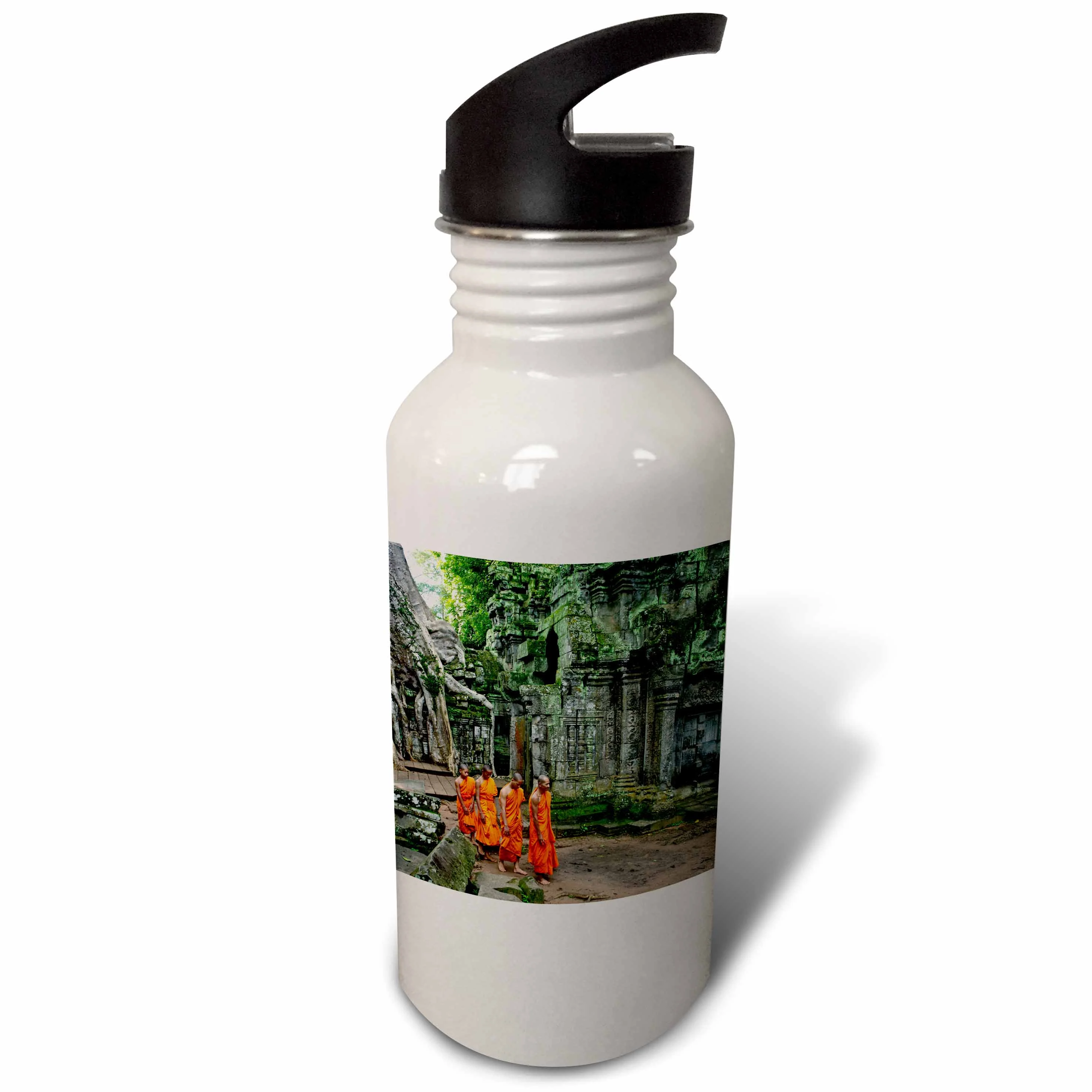 Green, Orange Theravada Buddhists walking in file, Ta Prohm Jungle Temple  21 oz Sports Water Bottle wb-179842-1
