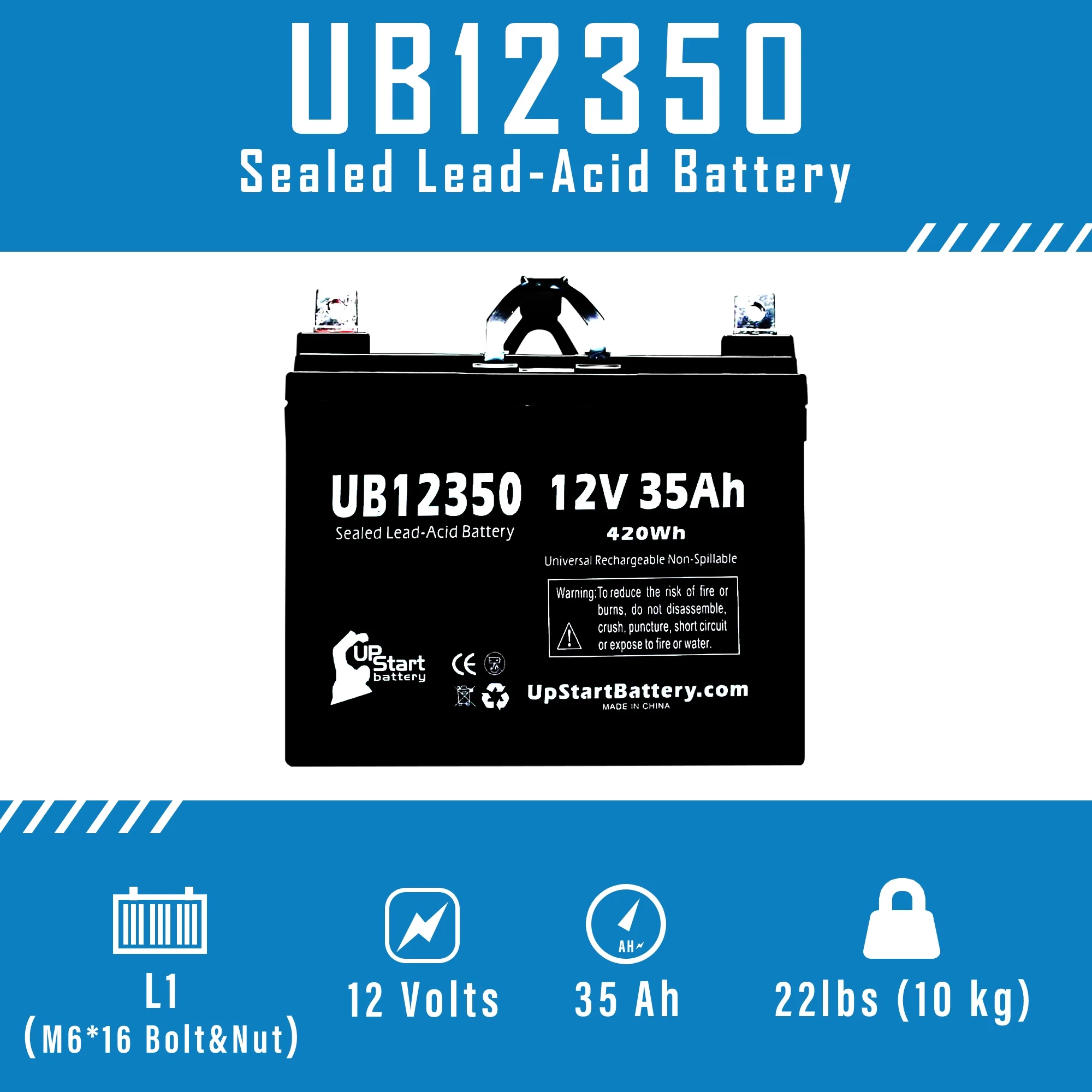 Compatible Douglas Guardian DG6-8F Battery - Replacement UB12350 Universal Sealed Lead Acid Battery (12V, 35Ah, 35000mAh, L1 Terminal, AGM, SLA)