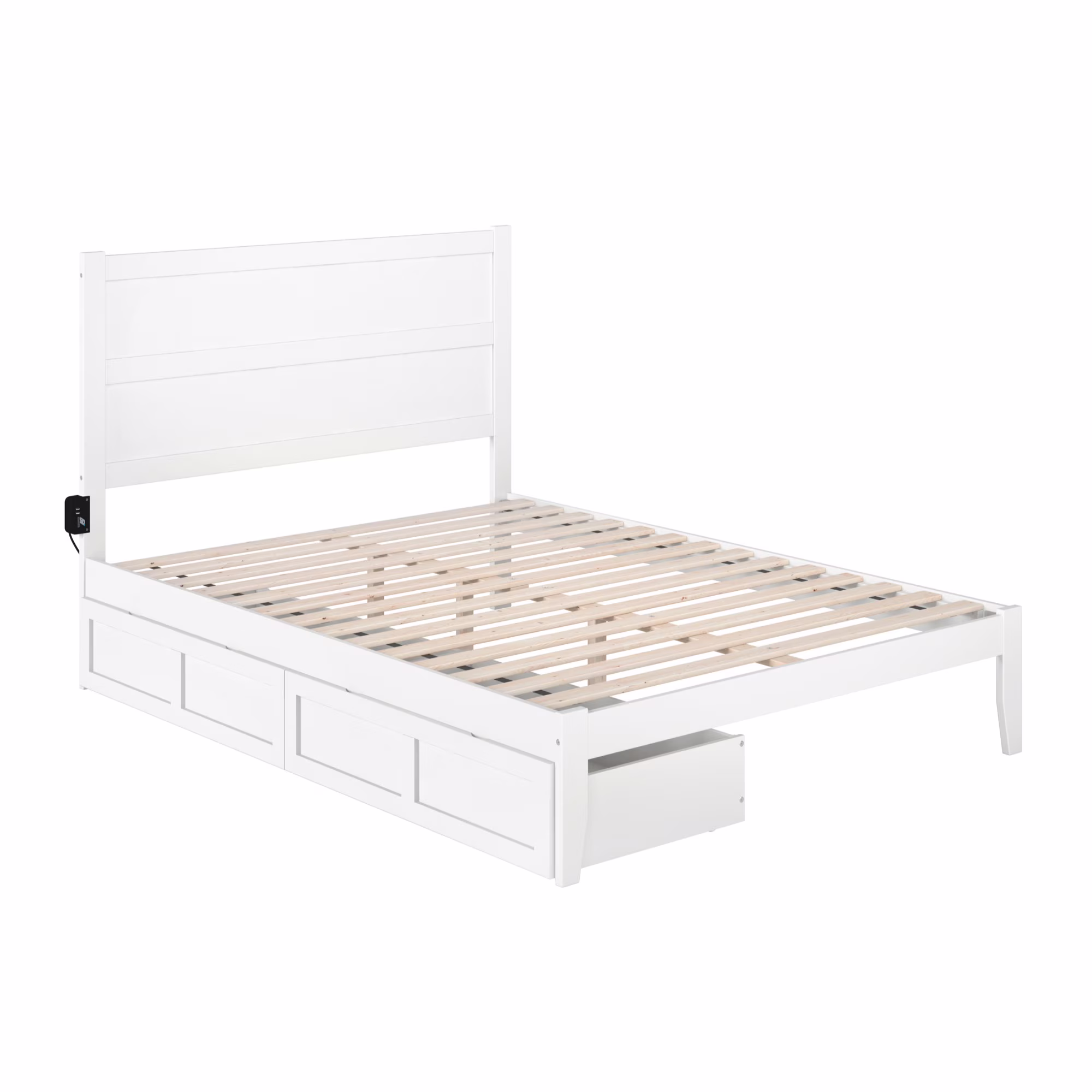 AFI NoHo Traditional Solid Wood Queen Bed with 2 Storage Drawers in White