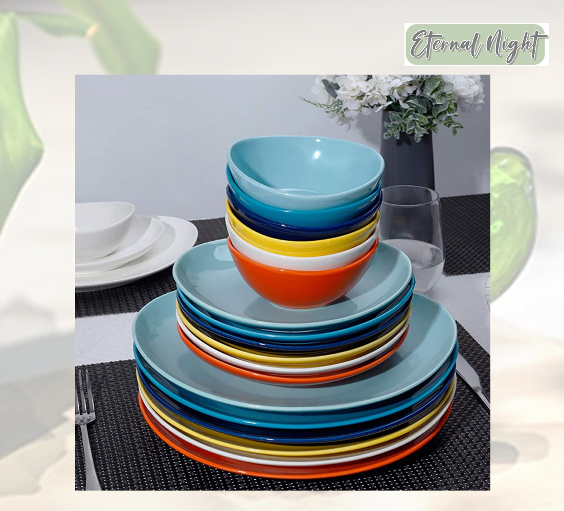 Porcelain Dinner Plates - 11 Inch - Set of 6, Multicolor, Hot Assorted Colors
