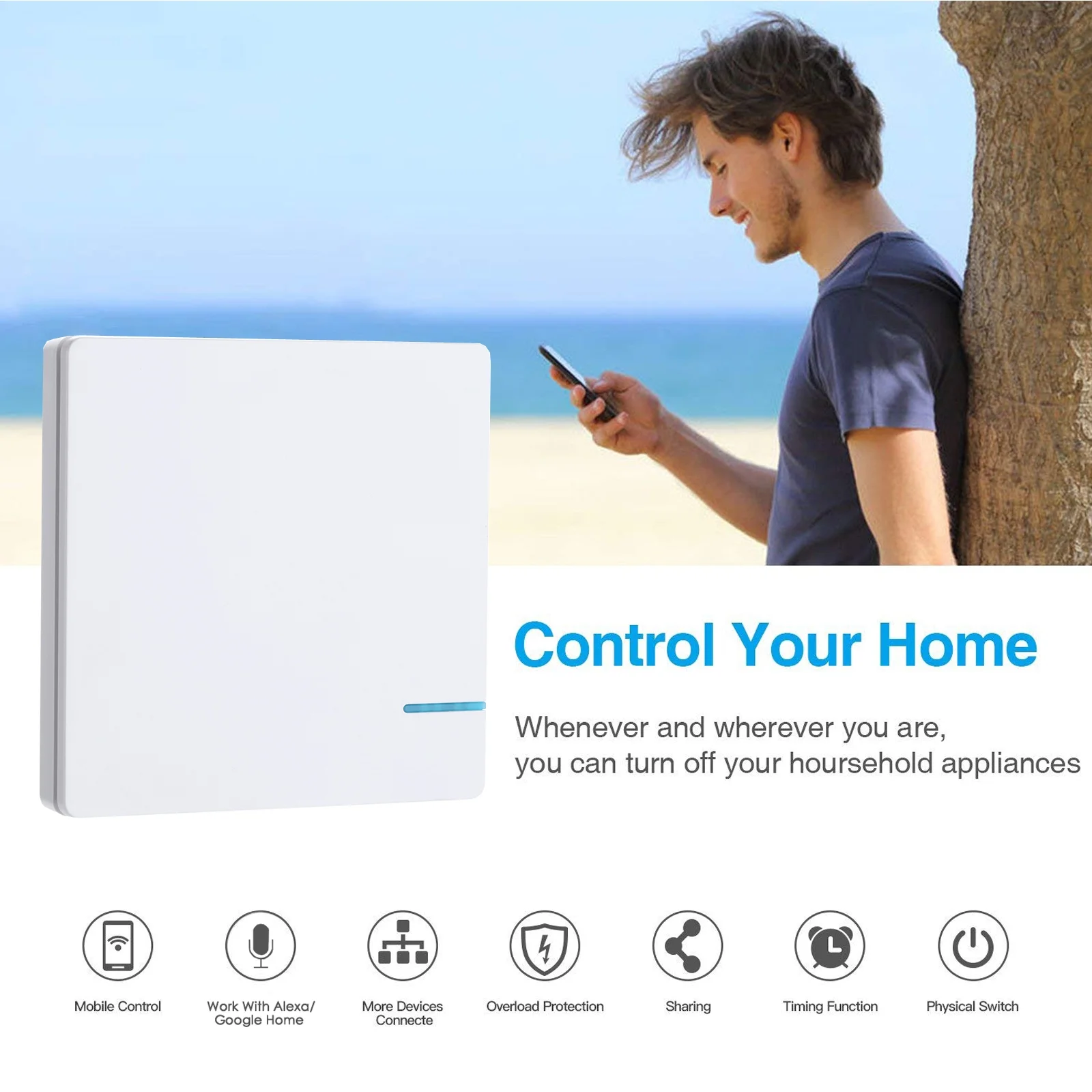 GREENCYCLE Smart Light Switch WiFi Wall Wireless 2x 1-gang Switch + 2x WIFI Receiver Compatible with Amazon Alexa and Google Home Remote Control Lights and Appliances Timing Function