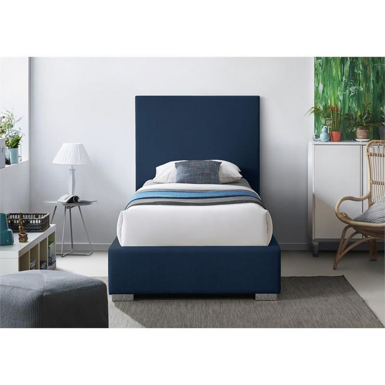 Meridian Furniture Crosby Navy Linen Textured Fabric Twin Bed