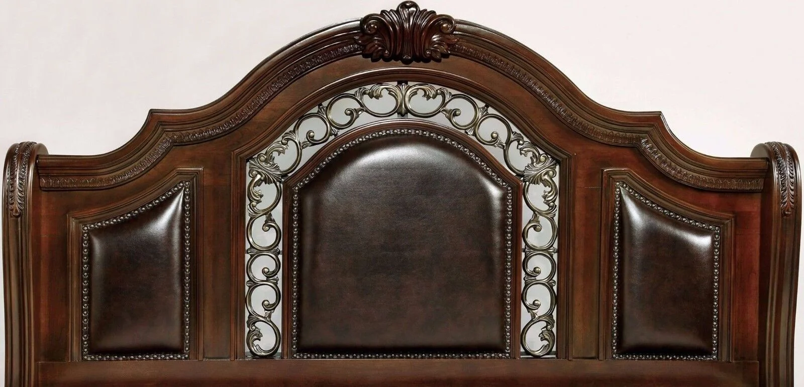 Formal Traditional Brown Cherry 1pc California King Size Bed Majestic Bedroom Furniture Solid Wood Faux Wood Carved Padded Headboard Footboard