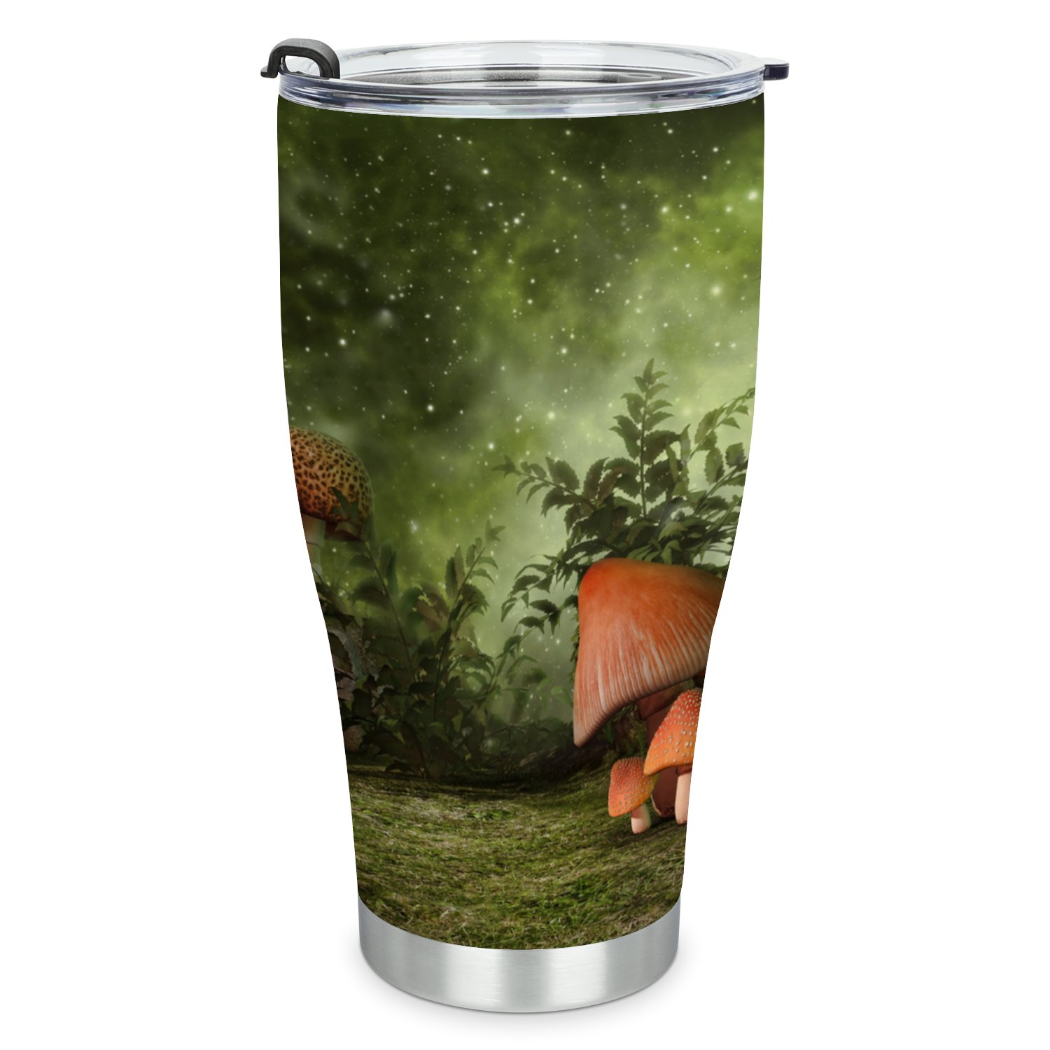 Hidove Stainless Steel Tumbler, Fantasy Scenery with Mushrooms 30oz Leak Proof & Stainless Steel Bottle for Hot & Cold Drinks - Coffee Travel Mug, Water Metal Canteen, Thermal Cup