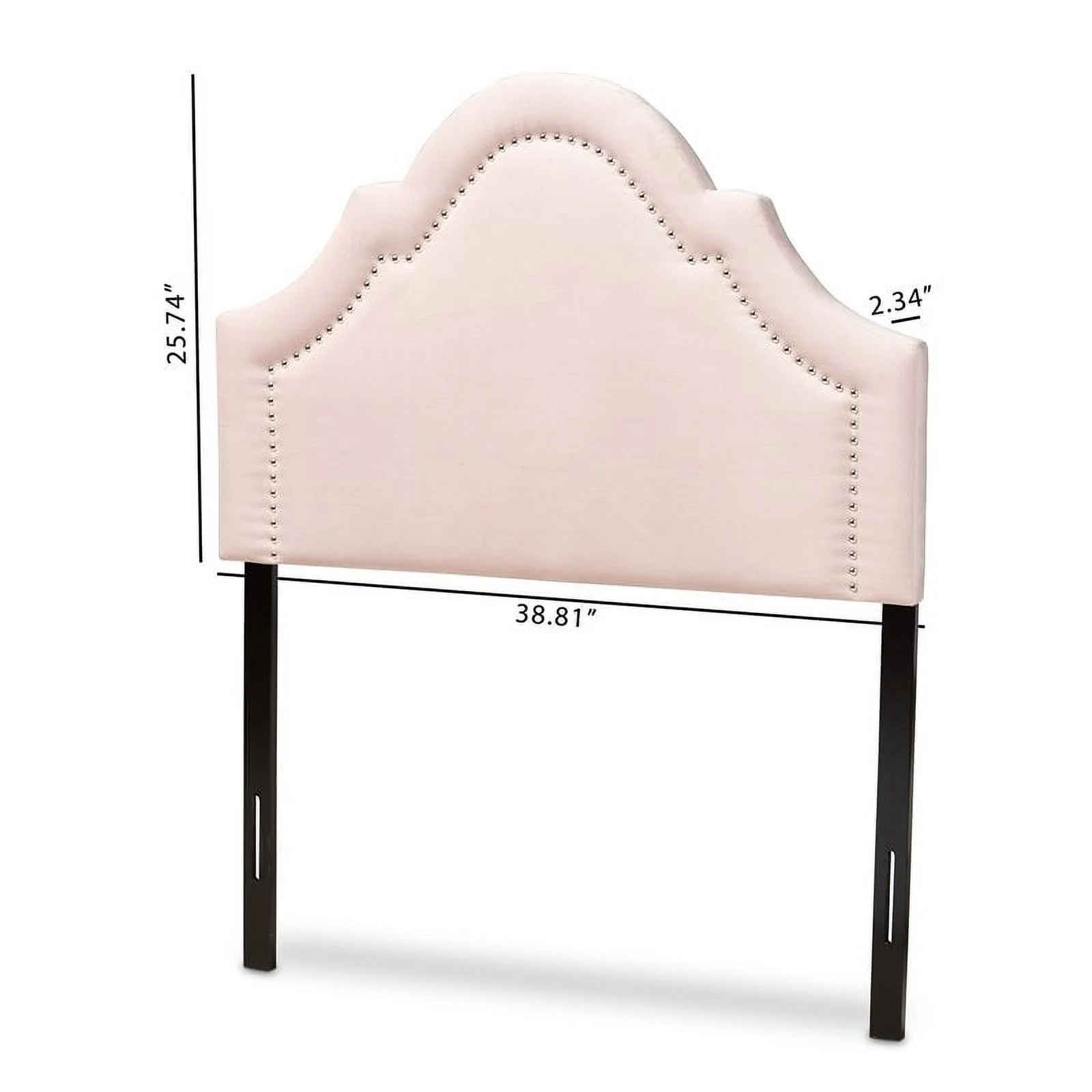 Bowery Hill Modern Velvet/Wood Twin Headboard with Adjustable Legs in Light Pink