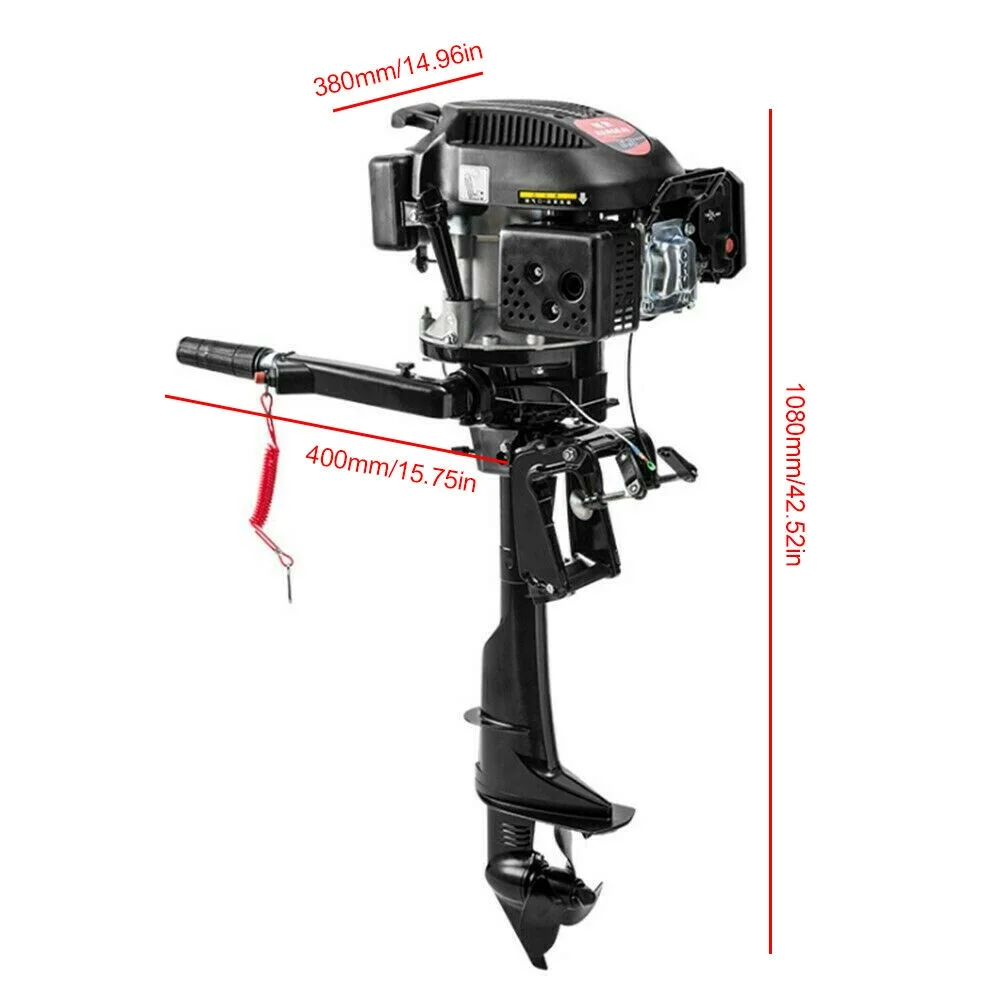 ZhdnBhnos 4 Stroke 6HP Heavy Duty Outboard Motor Fishing Boat Petrol Engine W/ Air Cooling System CDI 2500RPM Single Cylinder Hand Pull