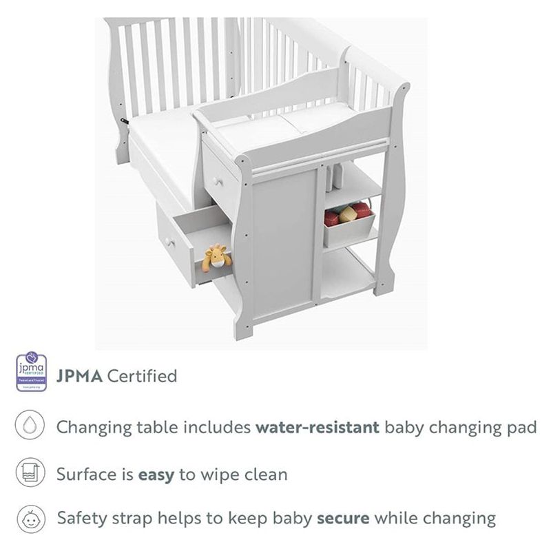 Baby Crib with Changing Table and 6 Drawer Double Dresser Set in Pure White