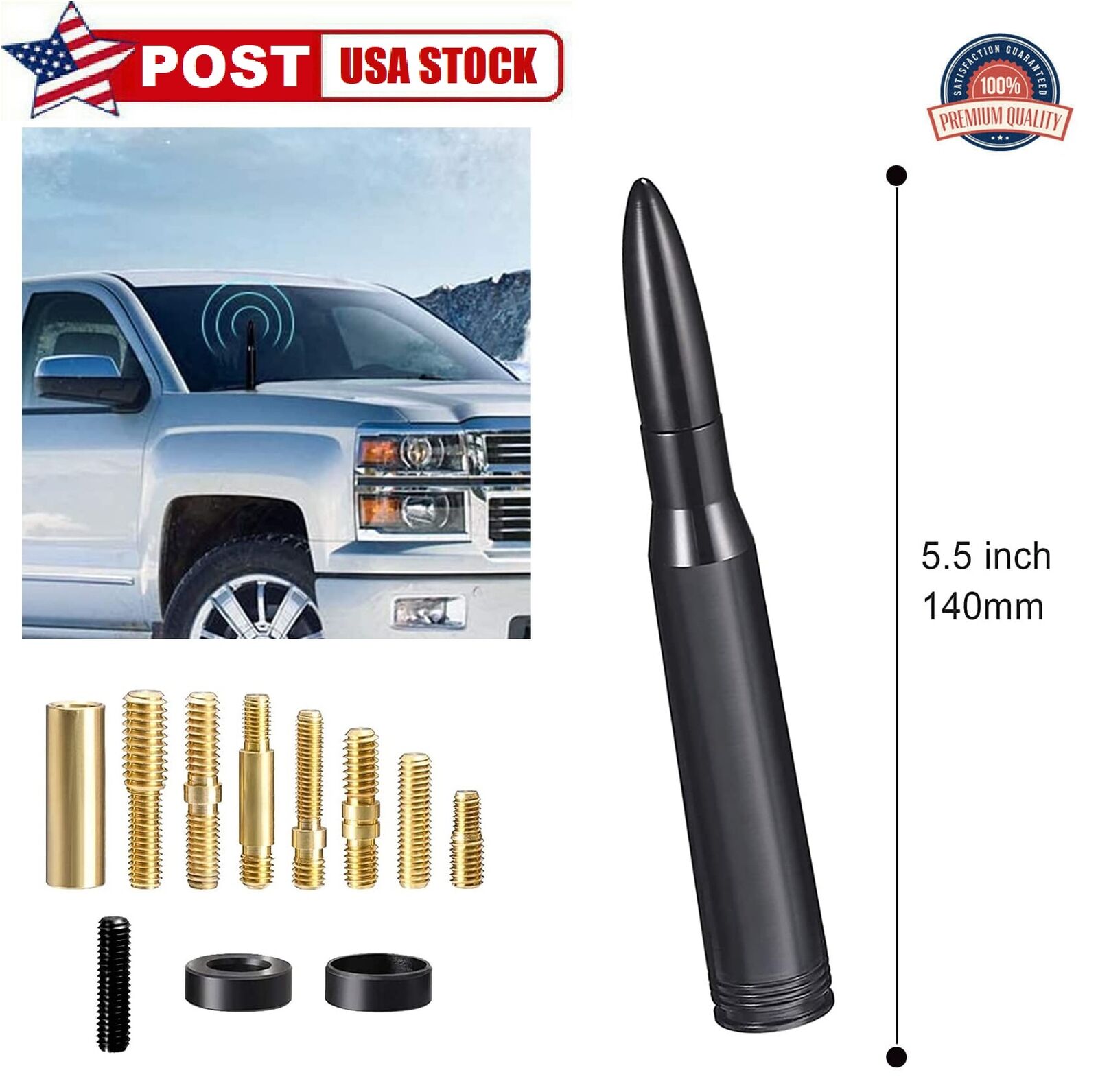 Bullet Style Black Antenna Mast Power for CHEVY SILVERADO For 2006-2021 New USA