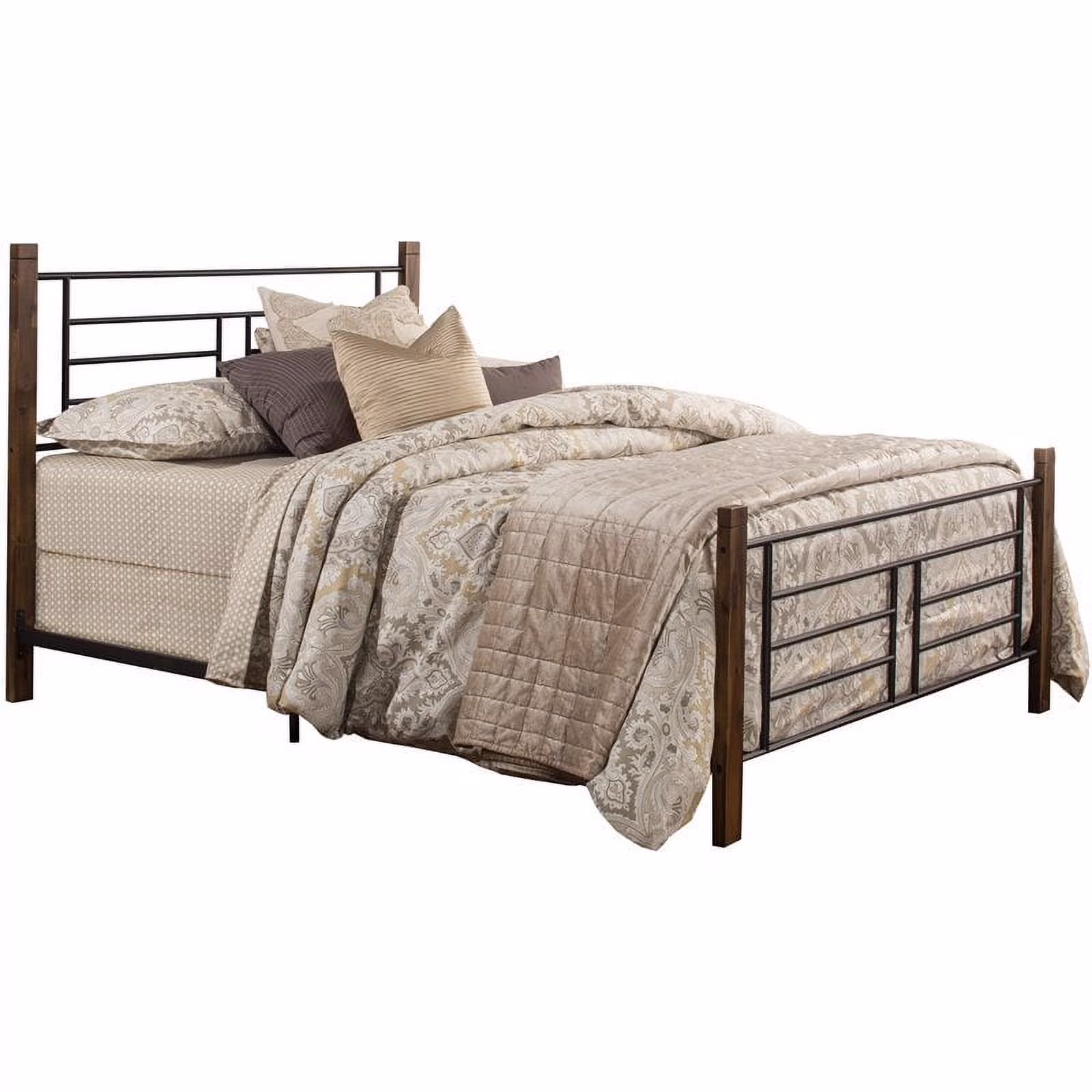 Bowery Hill Traditional Mahogany Metal Queen Bed with Wood Posts and Frame