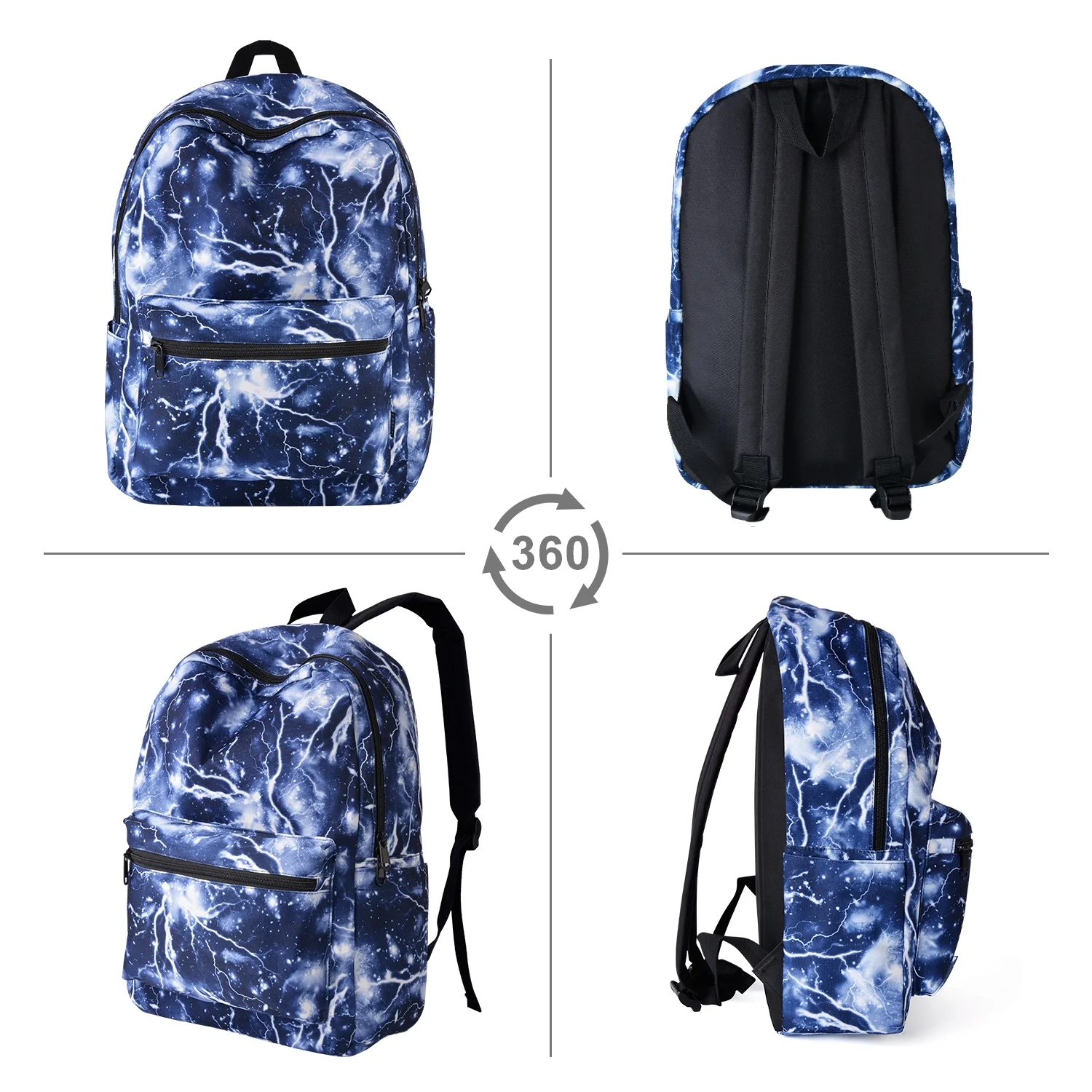 Lightning Print Canvas School Travel Laptop Backpack Rucksack Daypack Bags (Blue)
