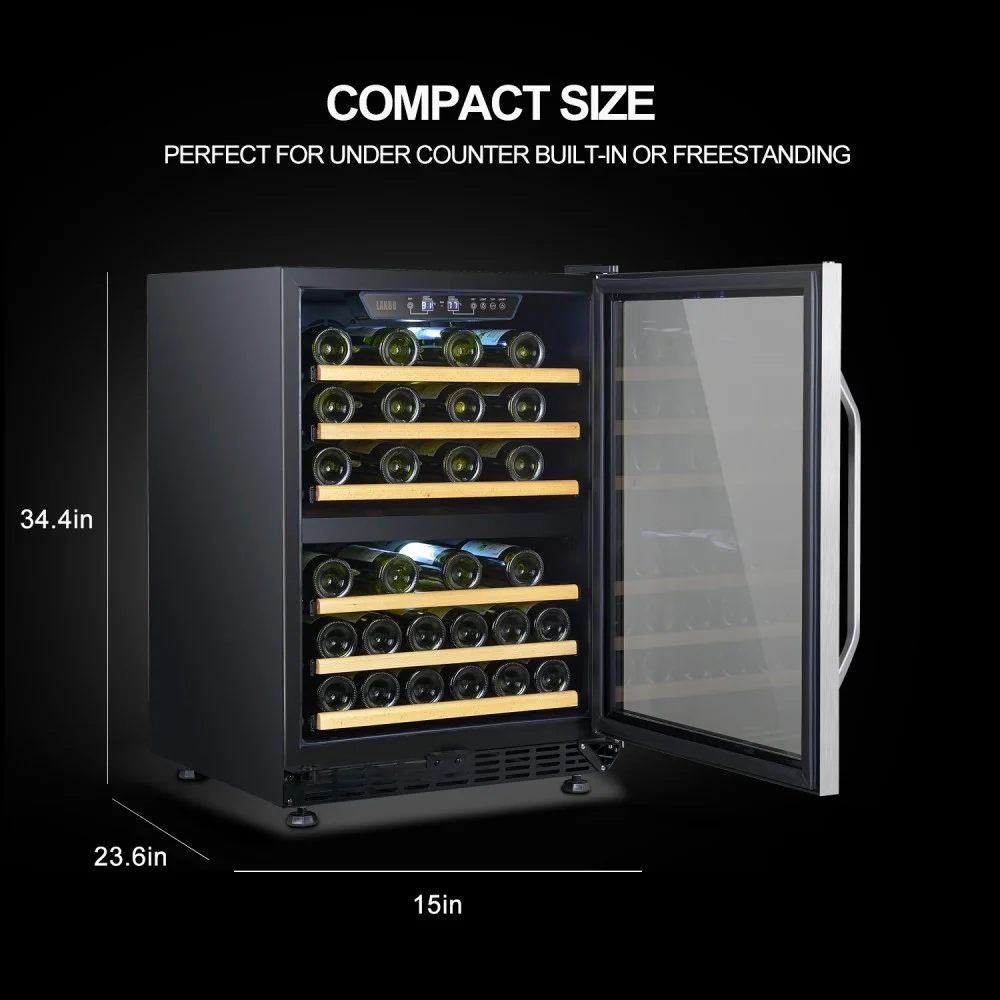 Lanbo LW46D - 24 Inch Dual Zone (Built In or Freestanding) Compressor Wine Cooler, 44 Bottle Capacity