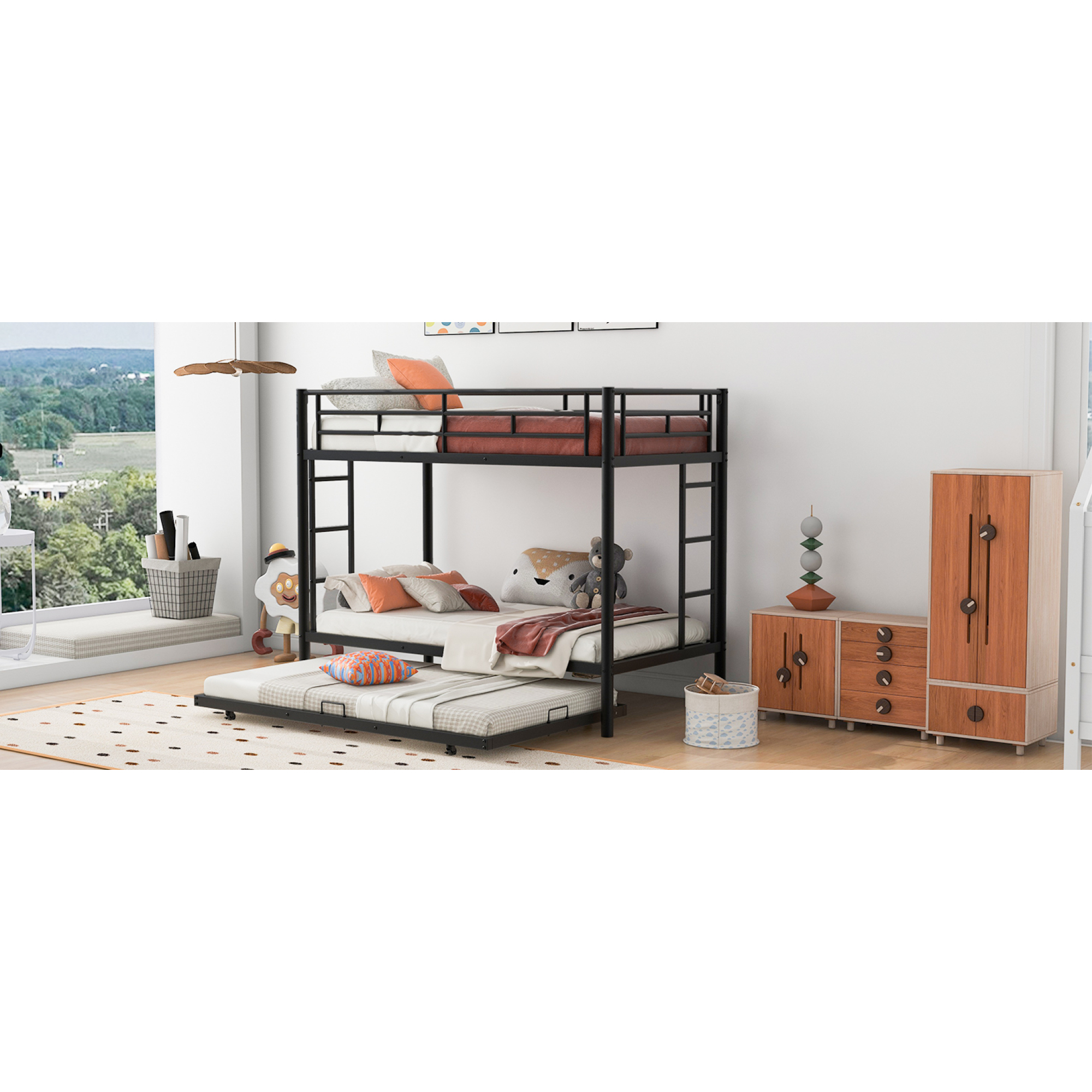 Twin over Twin Bunk Bed with Trundle, Black