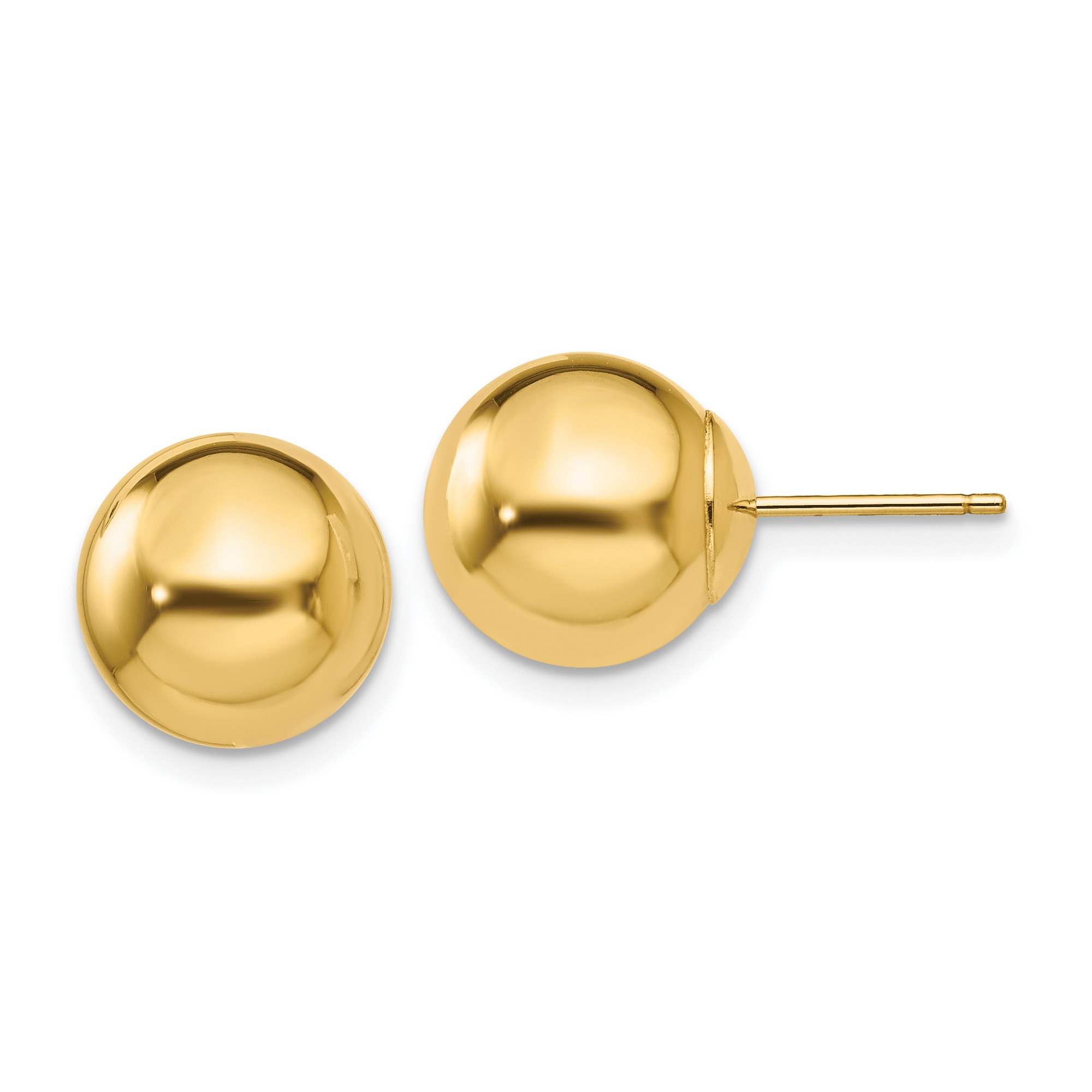 Polished Ball Post Stud Earrings in Real 14k Yellow Gold 10 mm