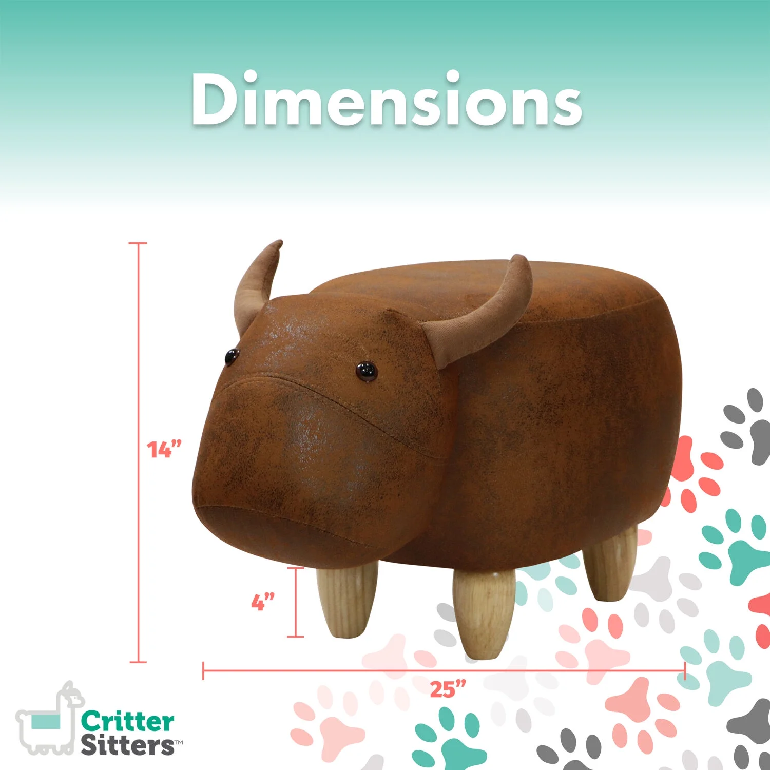 Critter Sitters 14-in. Seat Height Faux-Leather Brown Cow Animal Shape Ottoman