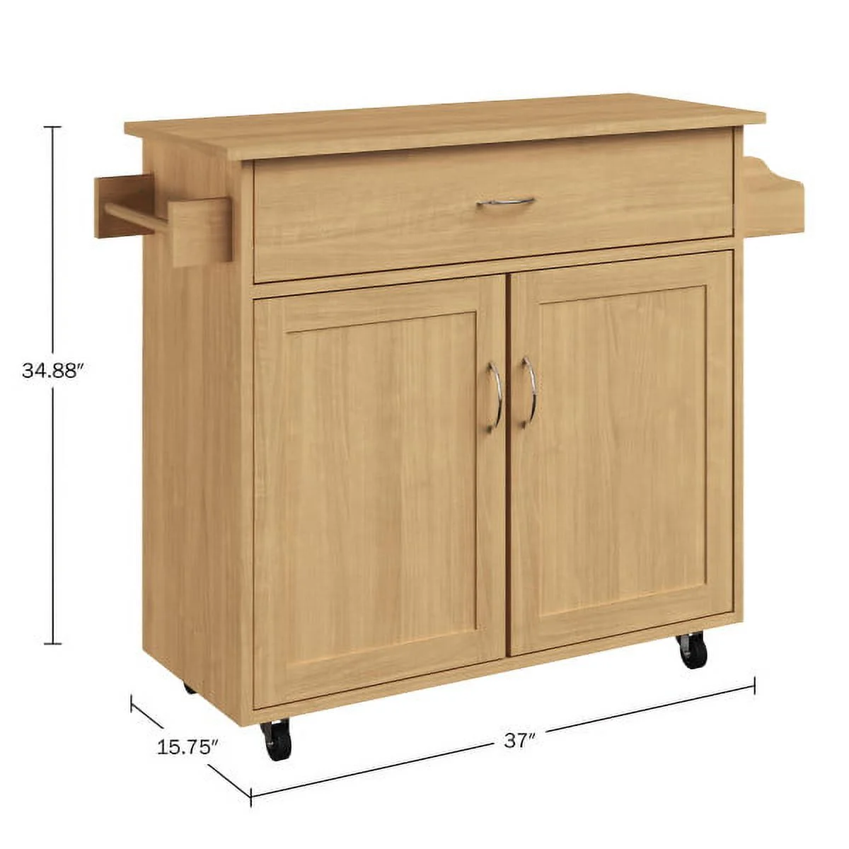 Lavish Home Rolling Kitchen Island with Spice Rack and Storage Cabinet, Oak