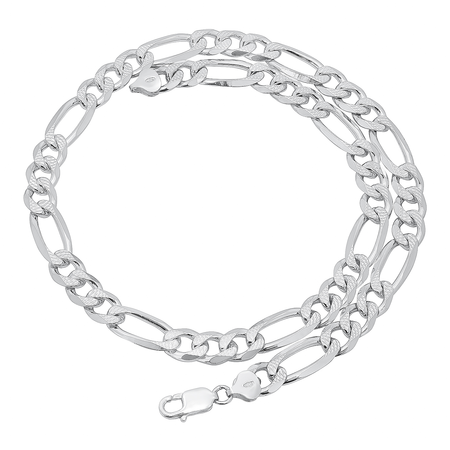 9.5mm .925 Sterling Silver Diamond-Cut Flat Figaro Chain Necklace + Bracelet Set, 24
