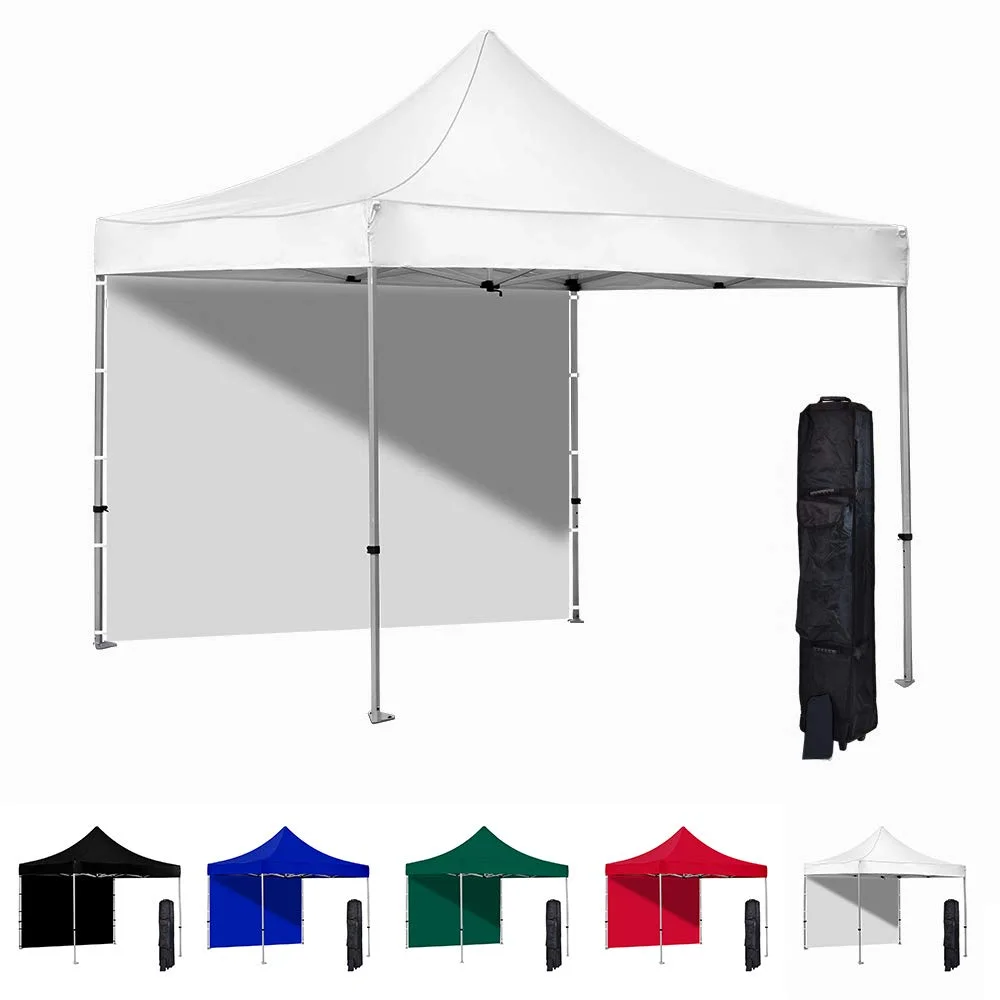 White 10x10 Instant Canopy Tent and Side Wall - Commercial-Grade Aluminum Frame - Water Resistant Canopy Top and Sidewall - Includes Wheeled Canopy Bag and Stake Kit (5 Color Options)