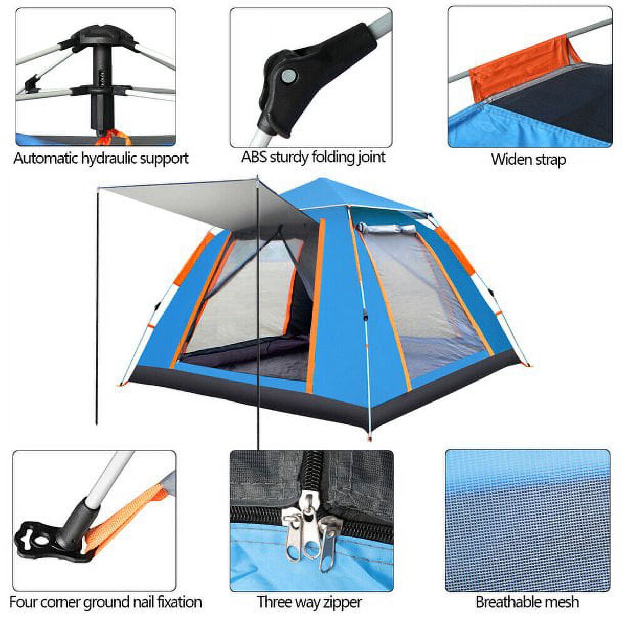 camping tent-One-touch tent with front room UV-proof, wind-proof and waterproof With mosquito cloth, pegs, rope and carrying bag-blue