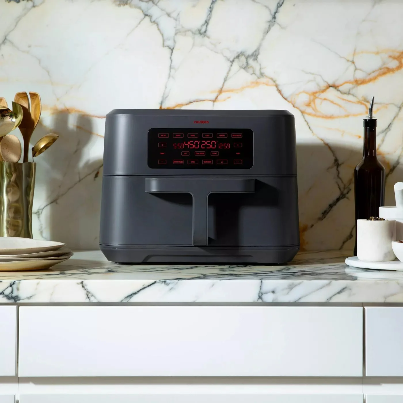 CRUXGG 6-in-1 9qt Air Fryer with TriZone Technology, Smoke Gray