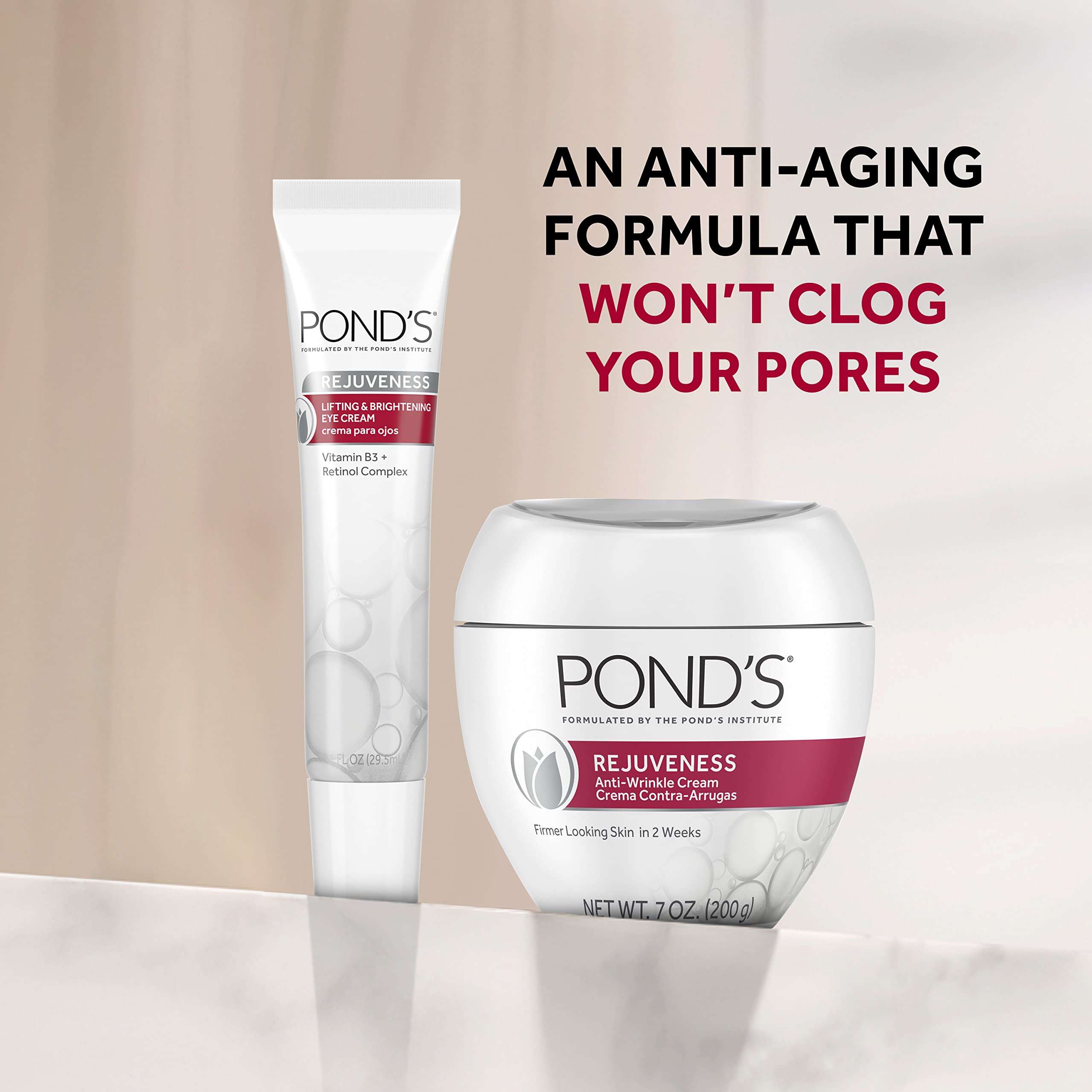 Pond,S Anti-Wrinkle Cream And Eye Cream Anti-Aging Face Moisturizer Rejuveness With Vitamin B3 And Retinol Complex, 7 Ounce (Pack Of 2)