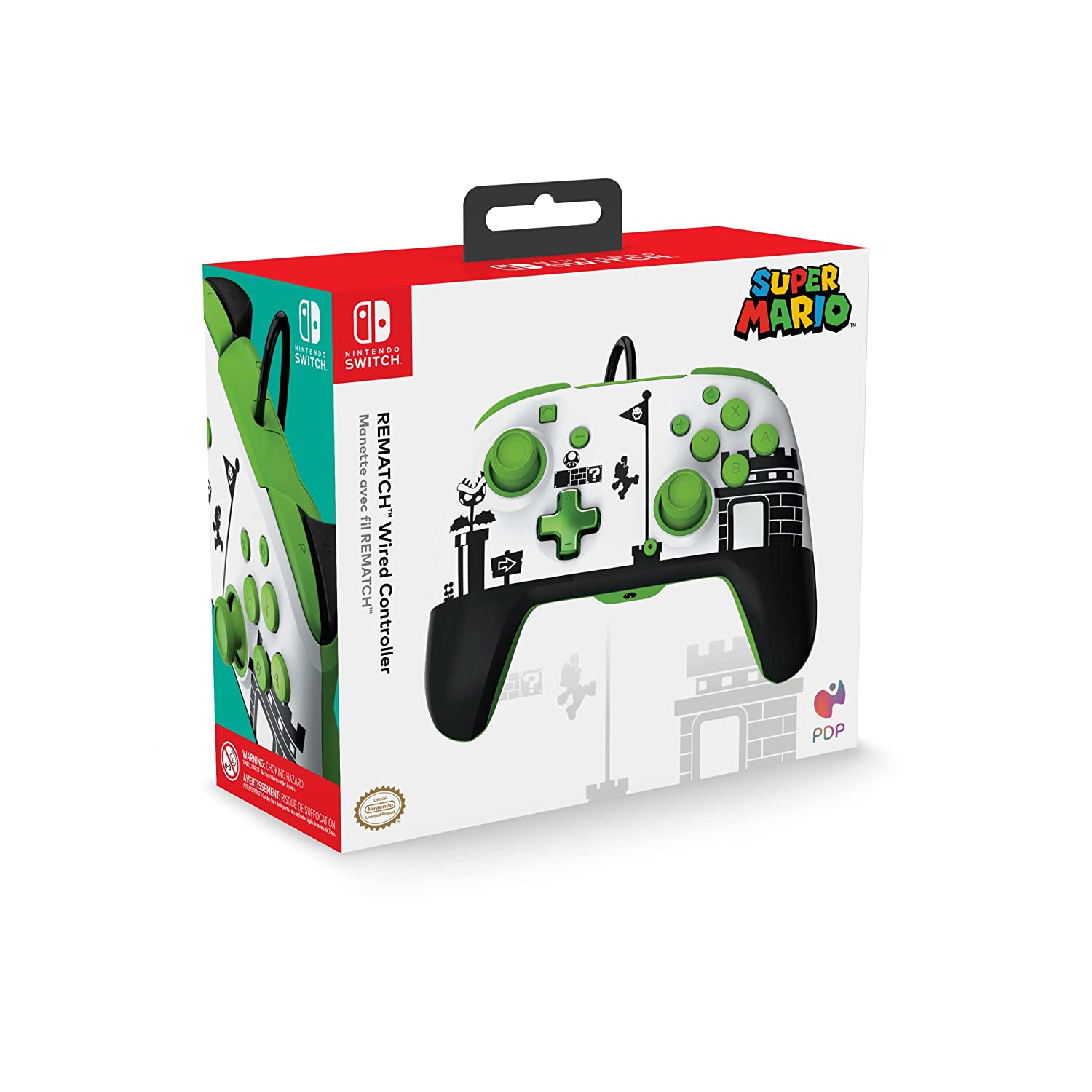 Rematch Super Mario Retro Green & White Wired Nintendo Switch Controller