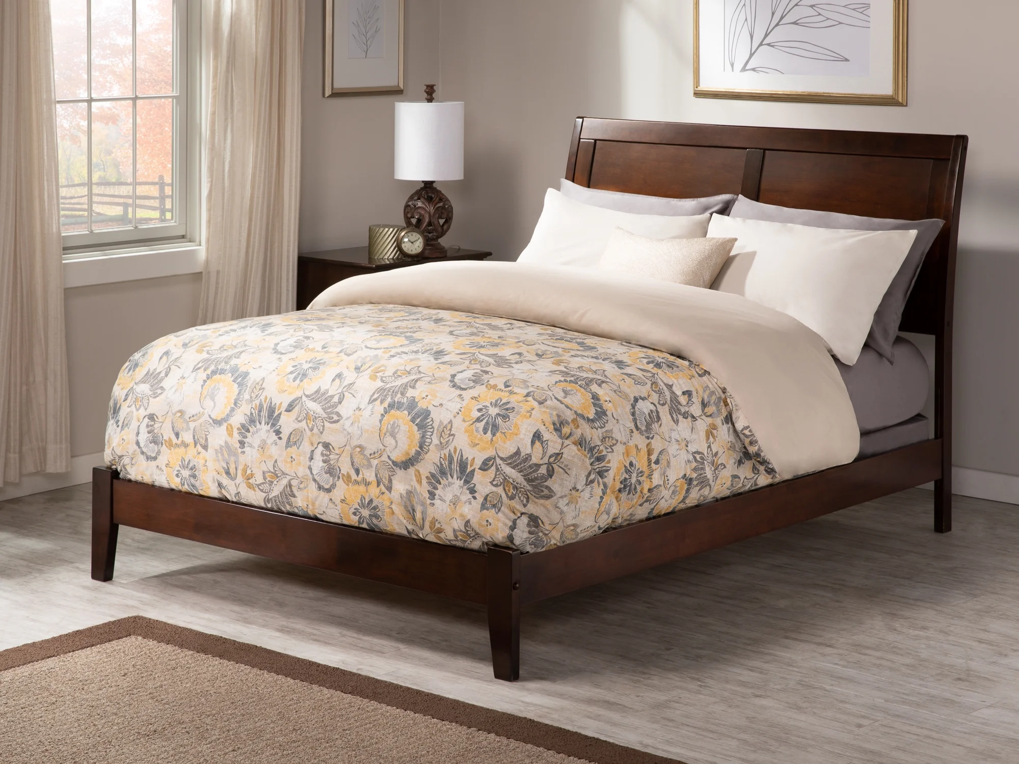 AFI Portland Queen Wood Traditional Bed Frame with Sleigh Headboard, Walnut