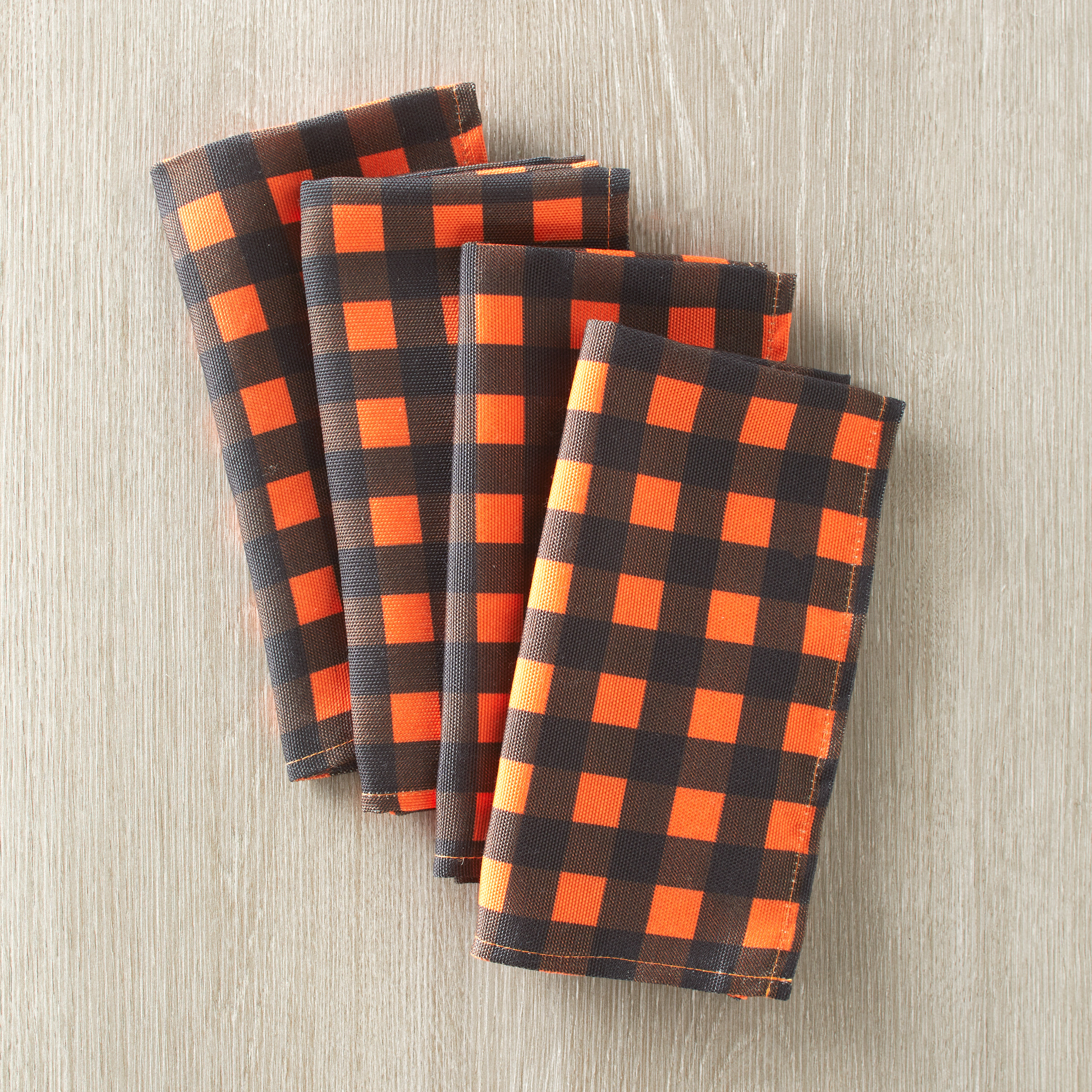 Halloween Dinner Napkins - Buffalo Check Orange Black Eating Cloths - Set of 4