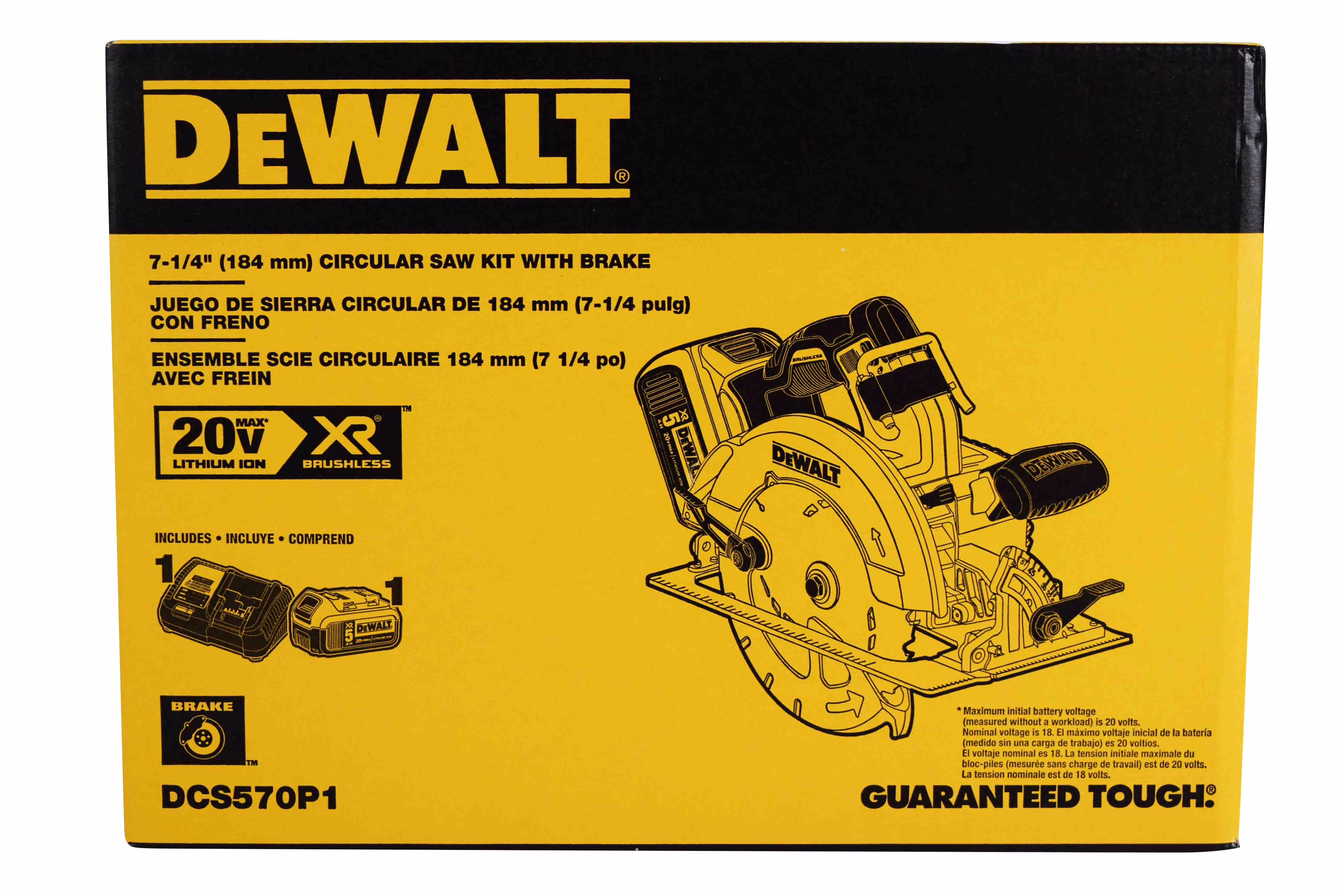DeWalt DCS570P1 20-Volt MAX Brushless XR Circular Saw Kit, Brushless Motor, 7-1/4-In., Battery - Quantity 1