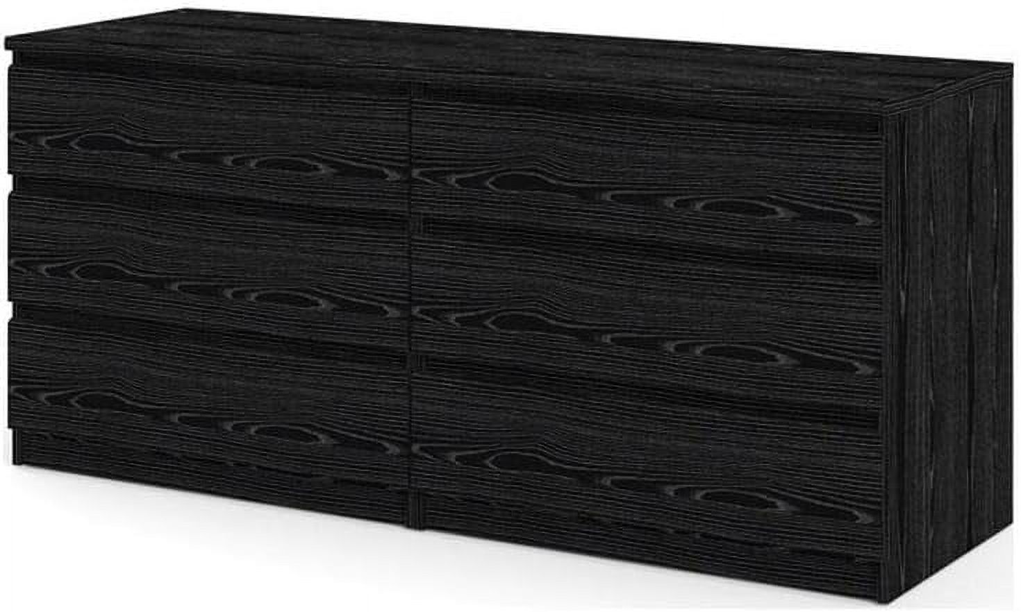 Contmeporary 6 Drawer Double Dresser In Black Woodgrain