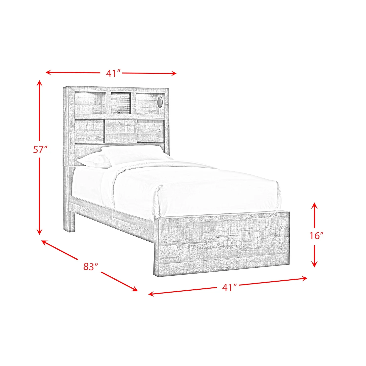 Beckett Twin Bookcase Panel 6PC Bedroom Set with Bluetooth