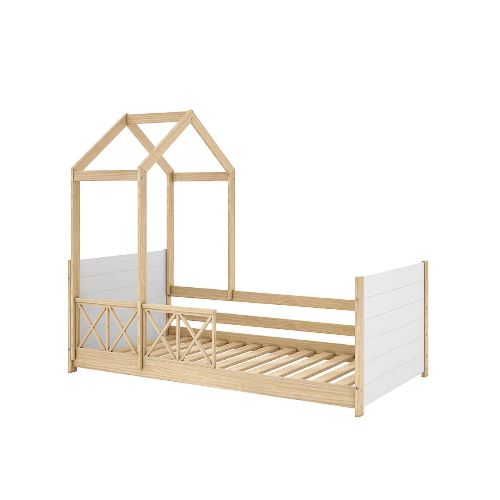 Pemberly Row Modern Solid Wood Twin Daybed with Roof and Guardrails in White/Oak