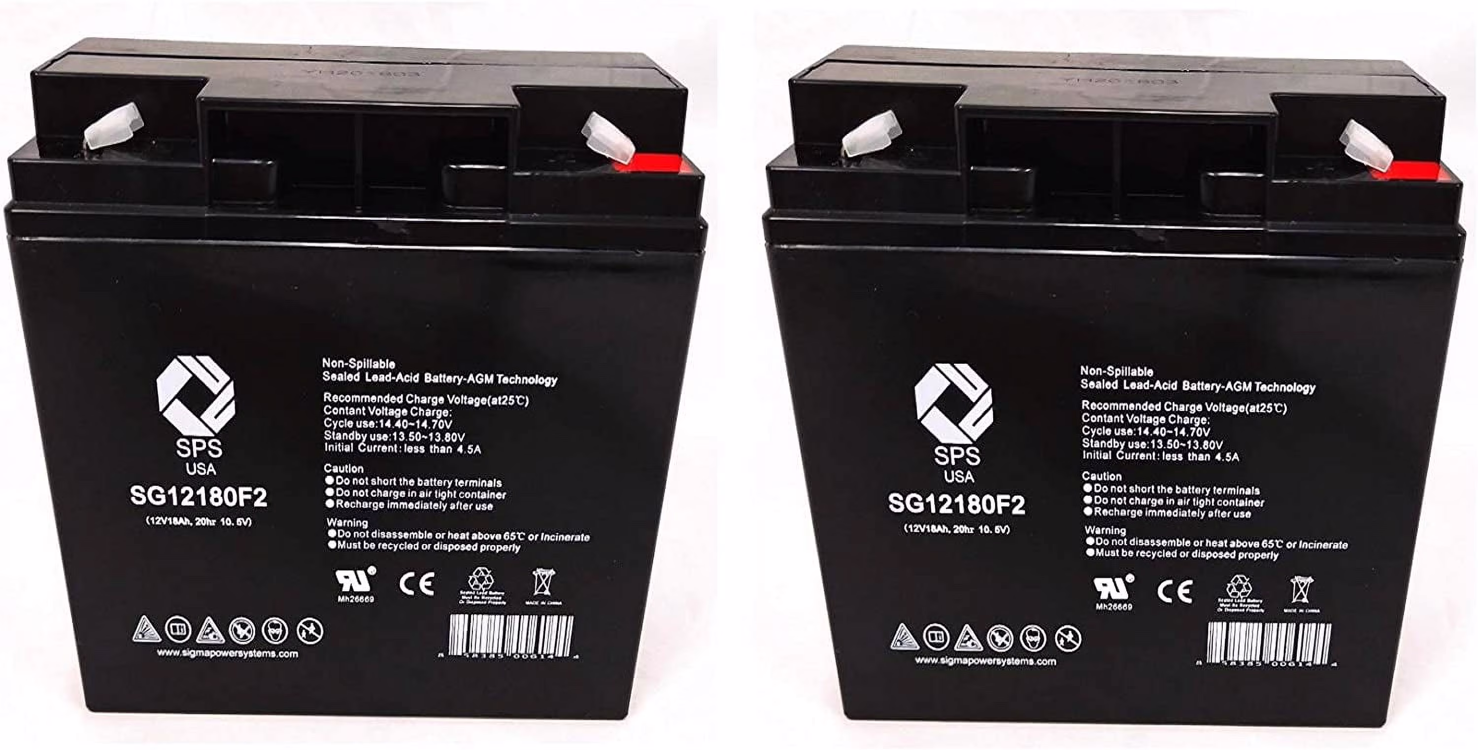SPS Brand 12V 18 Ah terminal F2 Replacement Battery (SG12180F2) for B&B Battery BP17-12-F2 (2 pack)