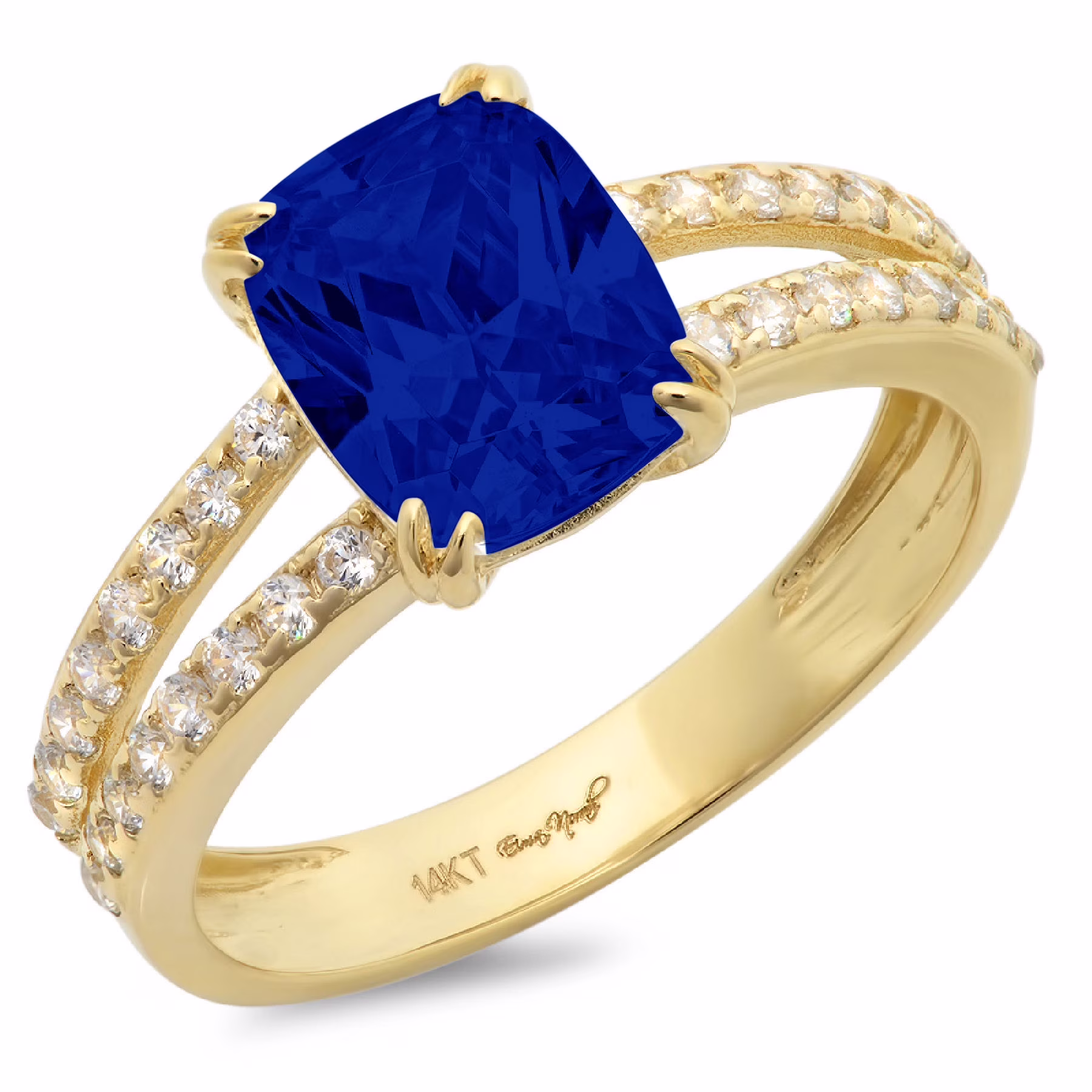 3.96ct cushion cut simulated blue sapphire 14k yellow gold anniversary engagement ring size 10.5