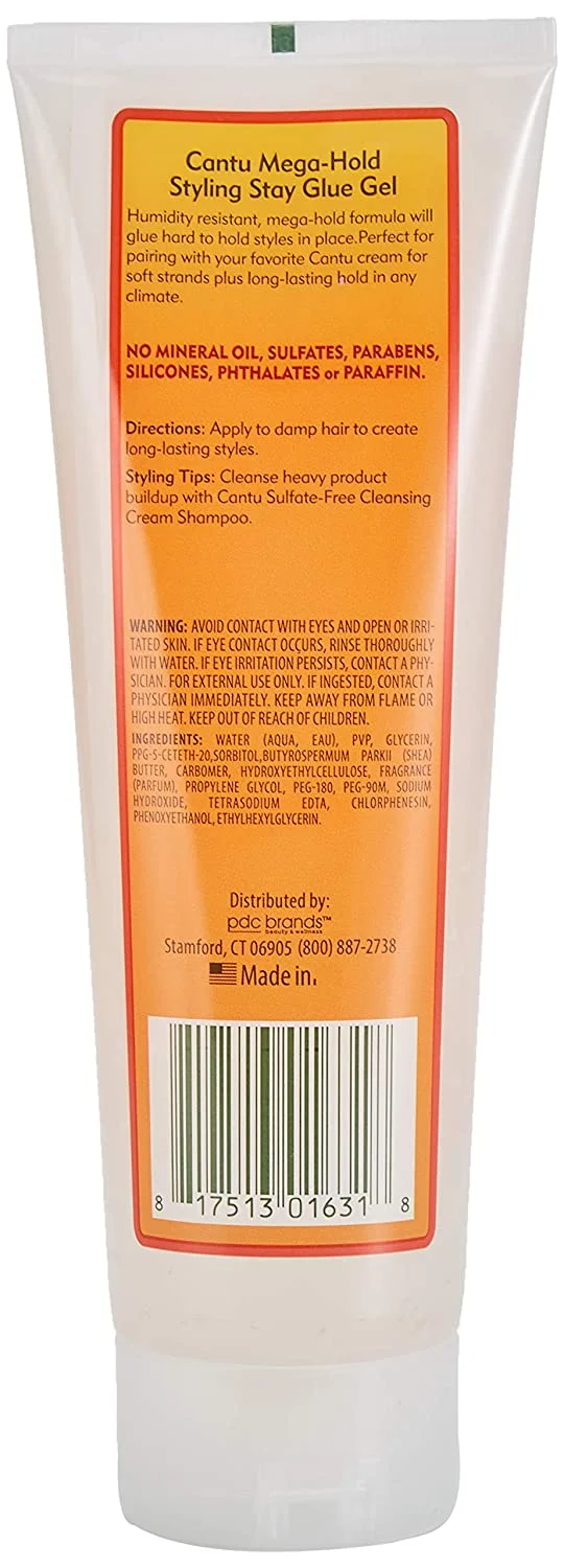 Cantu Natural Hair Mega-Hold, Styling Stay Glue Gel 8 oz (Pack of 6)
