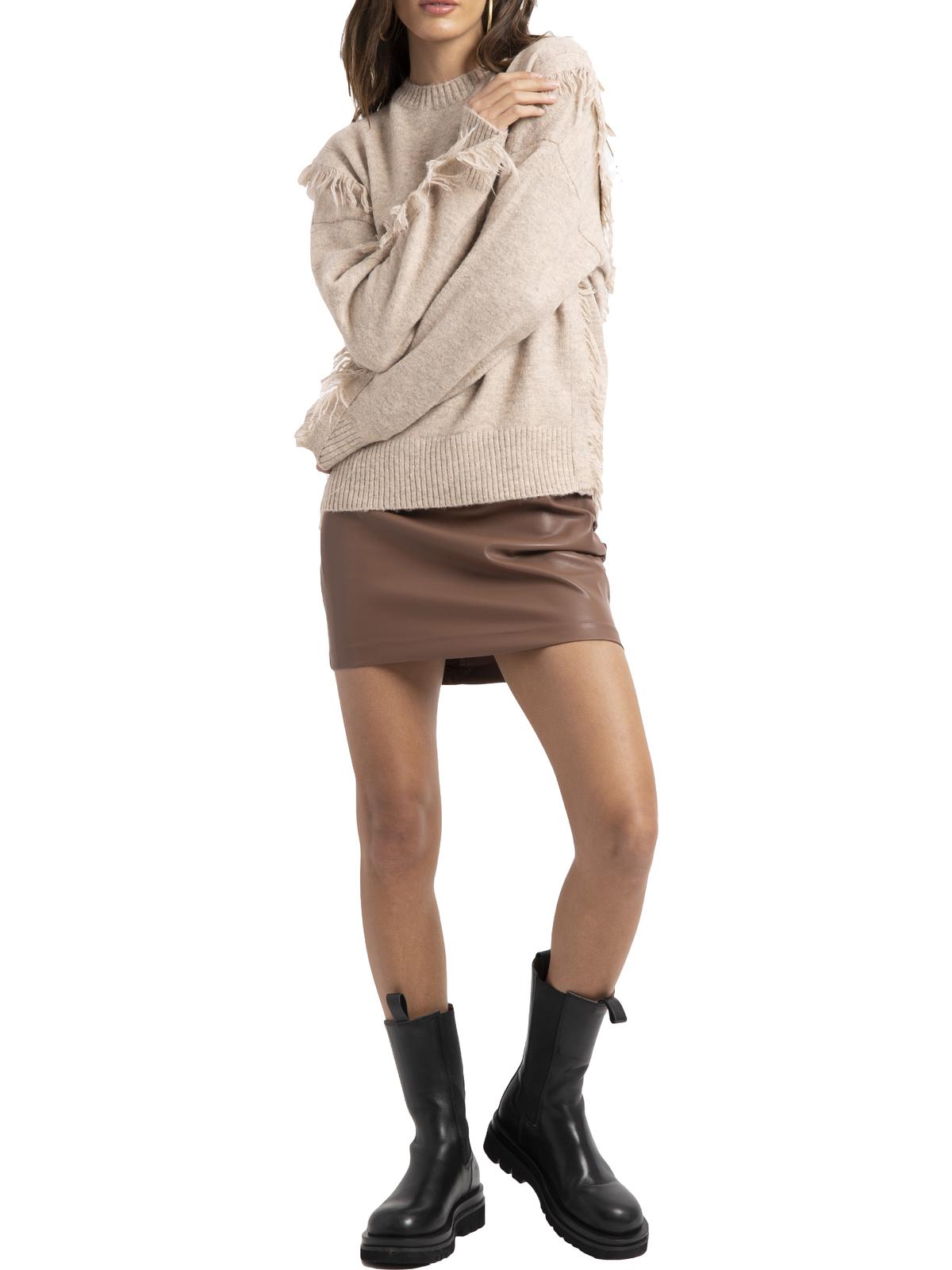 Bishop + Young Mackenzie Women's Fringed Trim Long Sleeve Pullover Sweater