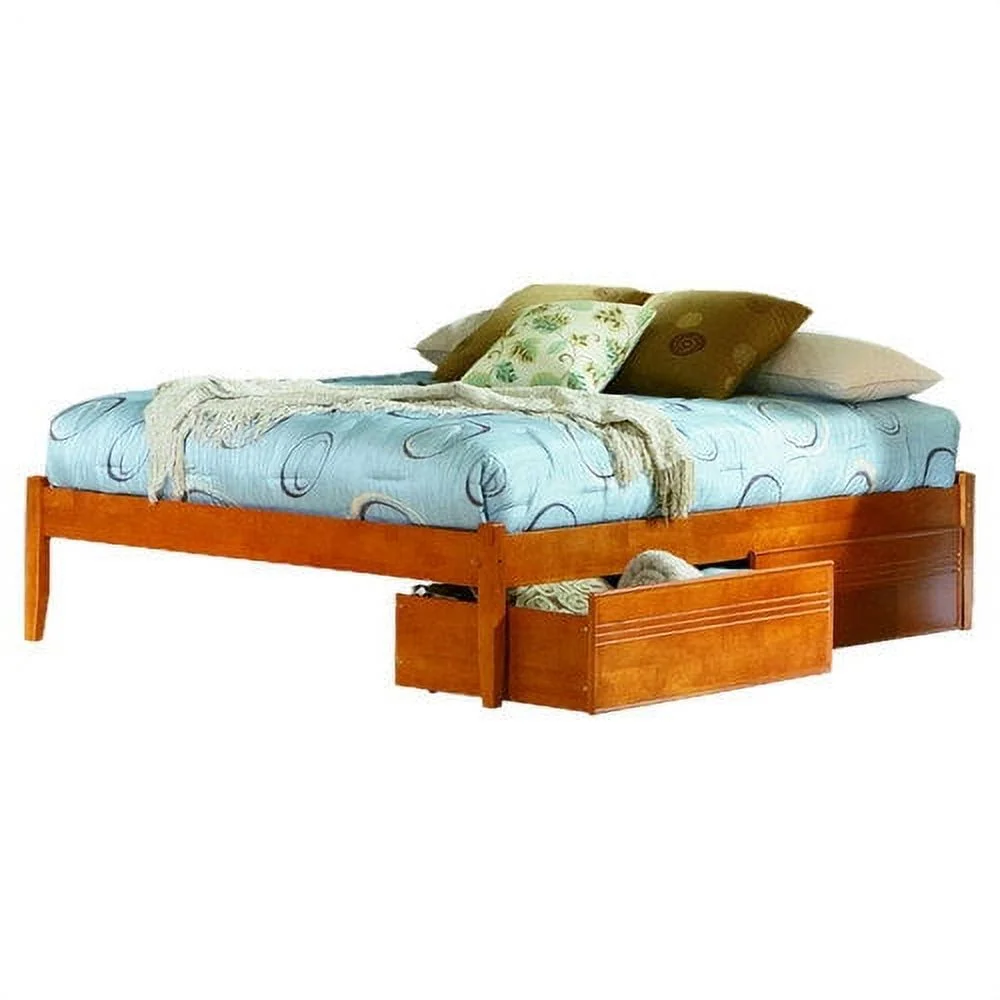 Atlantic Furniture  Concord Flat Panel Footboard x 1 with Under Bed Storage Drawers x 1 - Antique Walnut - Twin Size