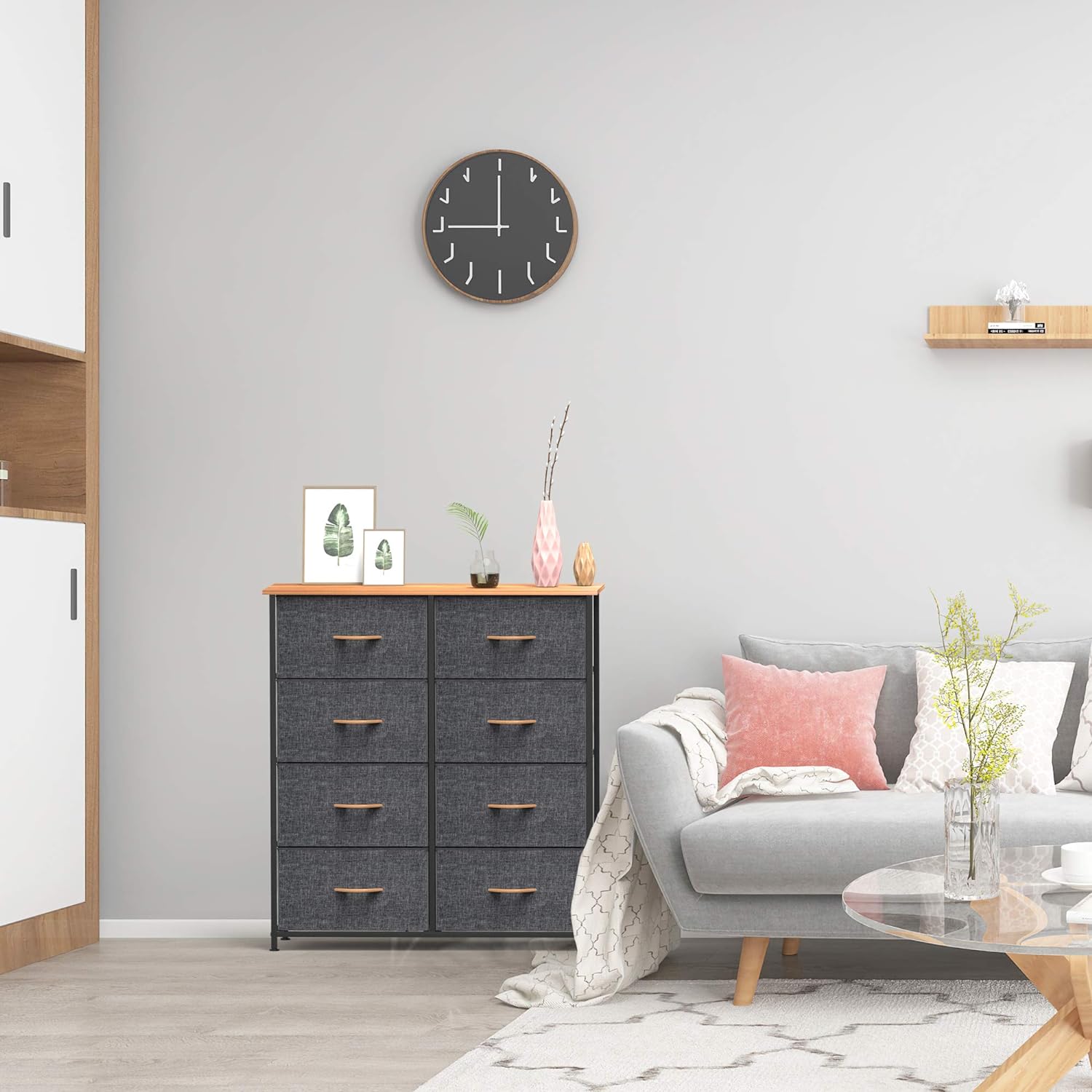 RUNFAYBIU Fabric  Dresser with 8 Easy Pull Drawers  Steel Frame and Wooden Top  Dressers for Bedroom  Closets  Entryway  Nursery  Dorm Room - Dark Gray