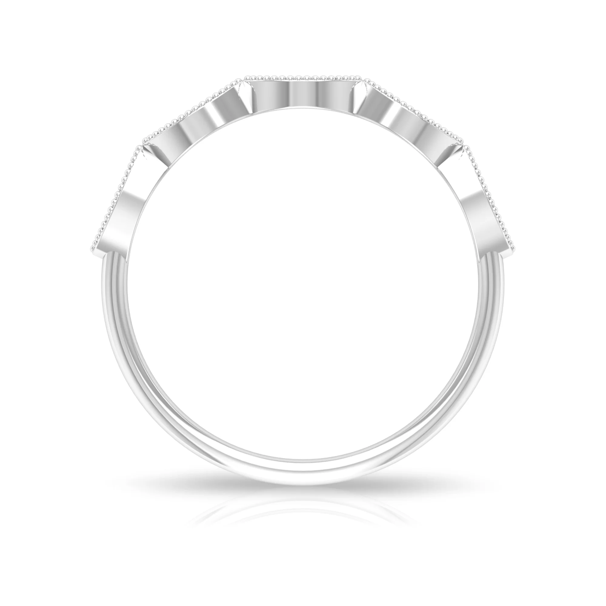 Moissanite and Gold Marquise Shape Stackable Ring with Milgrain Details, 925 Sterling Silver, US 4.00