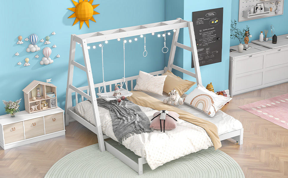 CoSoTower Extendable Twin Daybed with Swing and Ring Handles, White