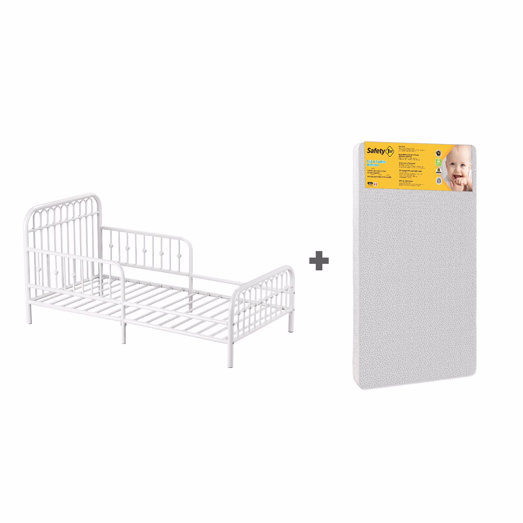 Little Seeds Monarch Hill Ivy Metal Toddler Bed with Safety 1st Sweet Dreams Baby & Toddler Mattress, Off White