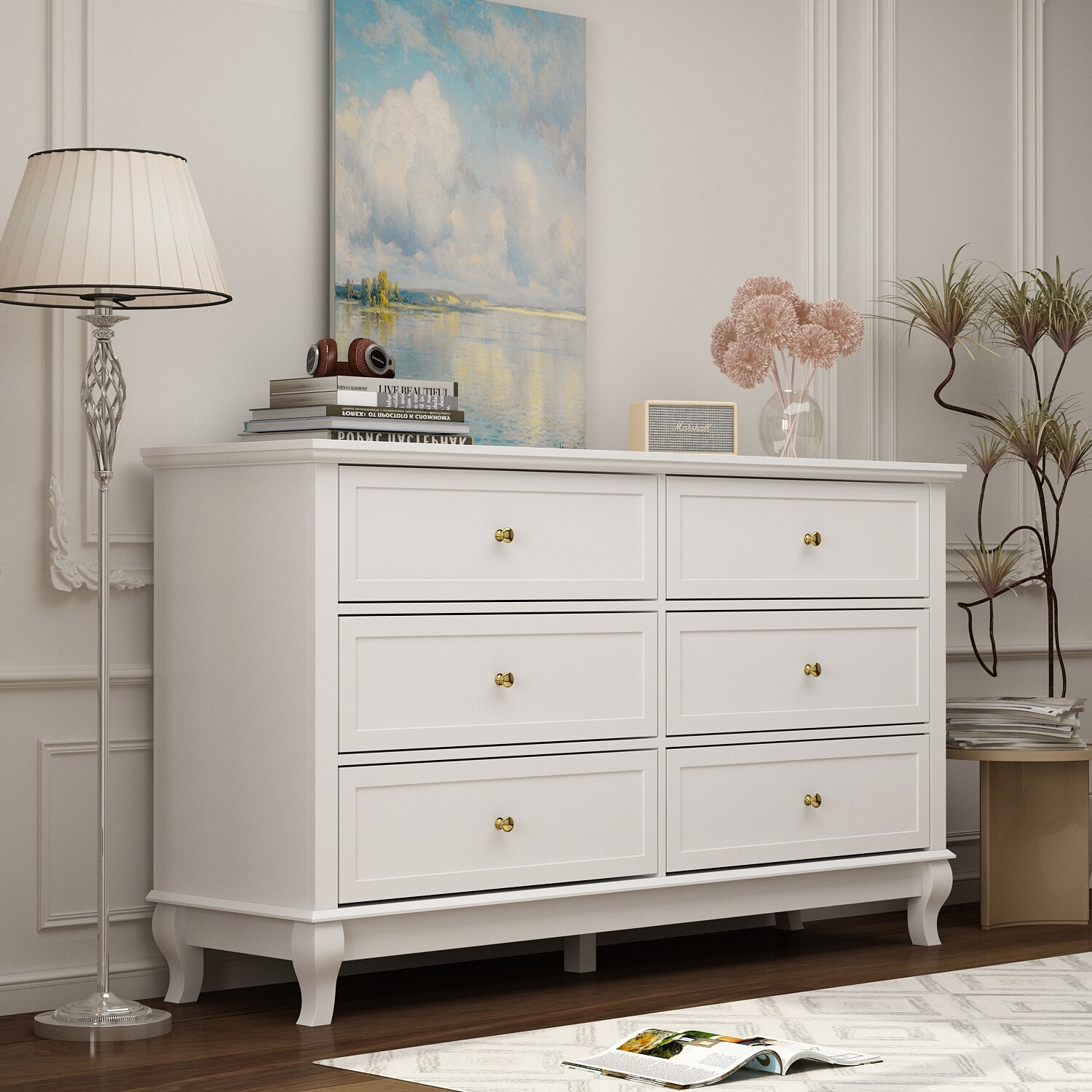 FUFU&GAGA Drawer Lacquer Double Dresser Chest Organizer Bedroom Universal Design White