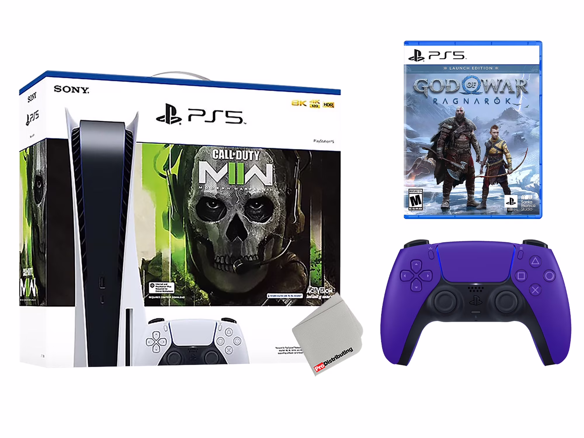 Sony Playstation 5 Disc Edition Call of Duty: Modern Warfare II Bundle with God of War Ragnarök and Extra Galactic Purple Controller
