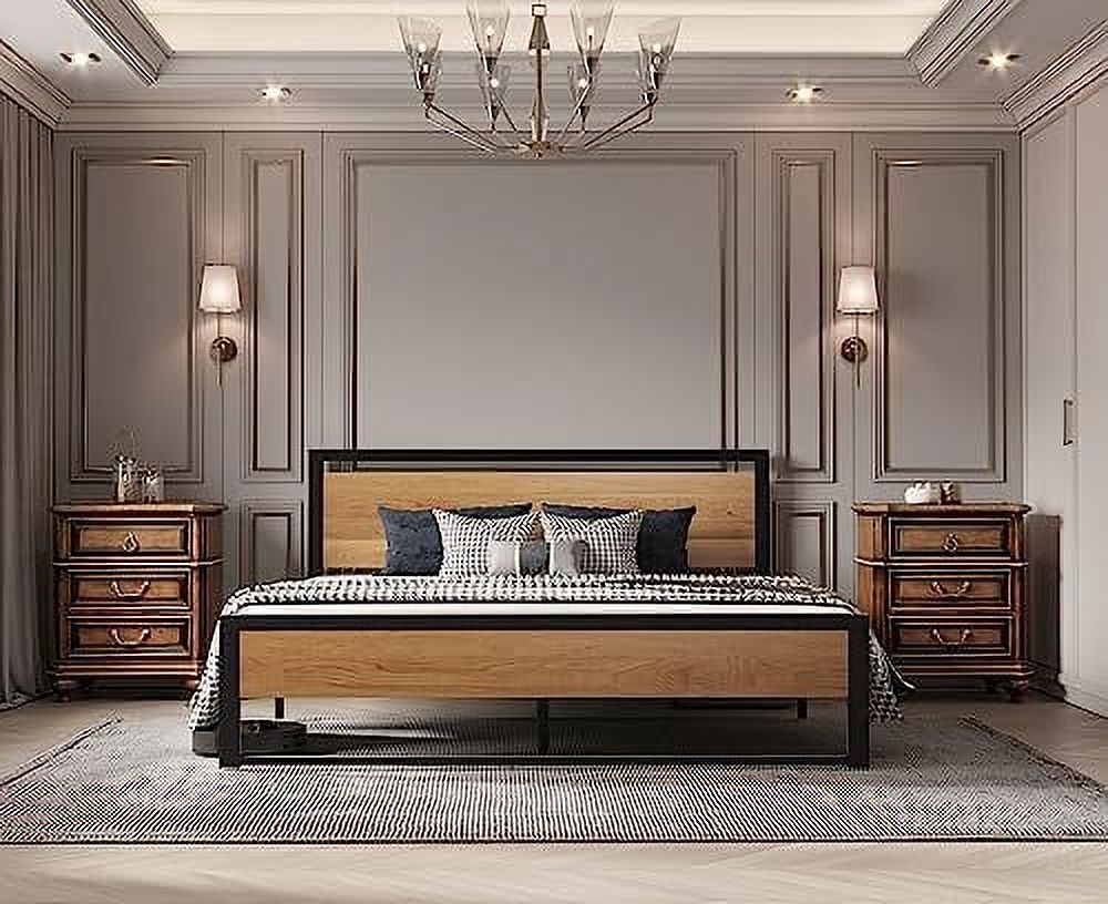TJUNBOLIFE Full Size Bed Frame Steady Steel Platform with Wood Headboard/Footboard (Full Size)