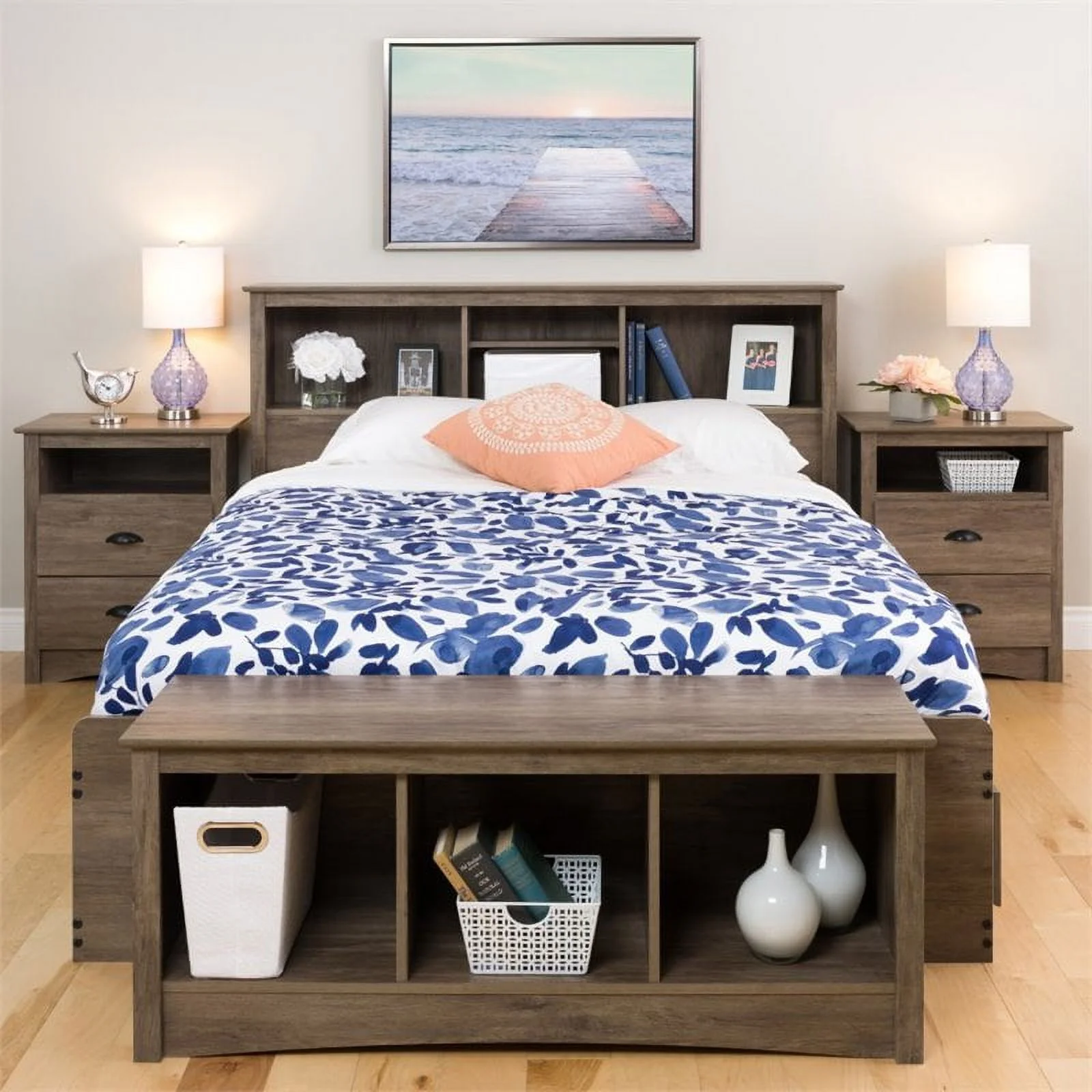 Home Square 3-Piece Set with 2 Tall 2-Drawer Nightstands & 6-Drawer Dresser