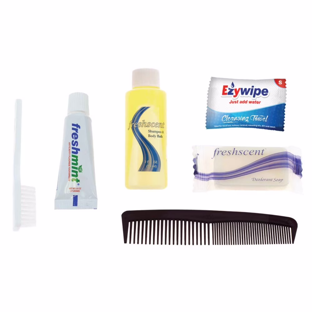6 Piece Bulk Hygiene Kits for Disaster Preparedness, Emergencies, Homeless - Wholesale Hotel Toiletries Case of 96