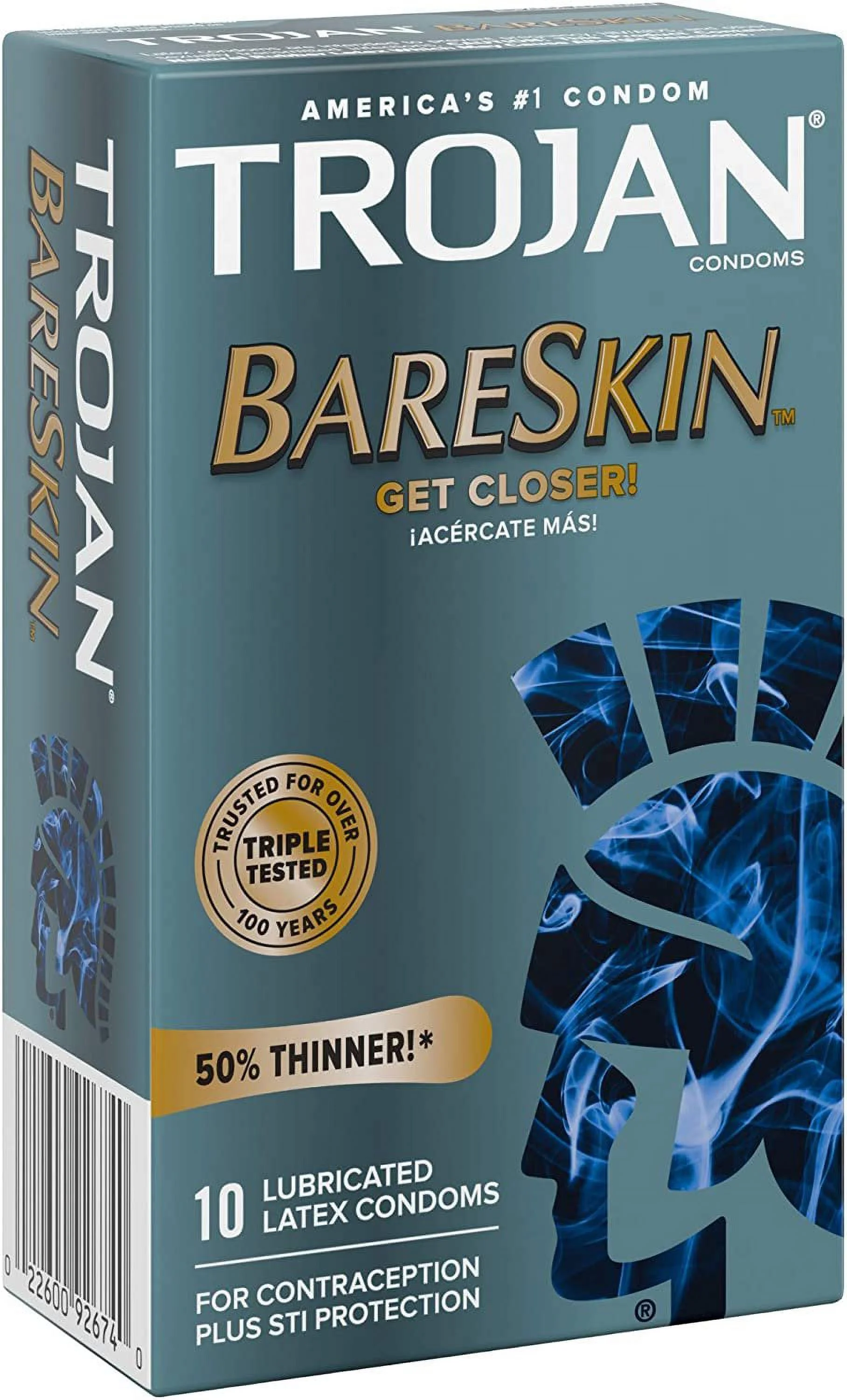 Trojan Premium Lubricated Latex Condoms BareSkin 40% Thinner 10 Ct, 4-Pack