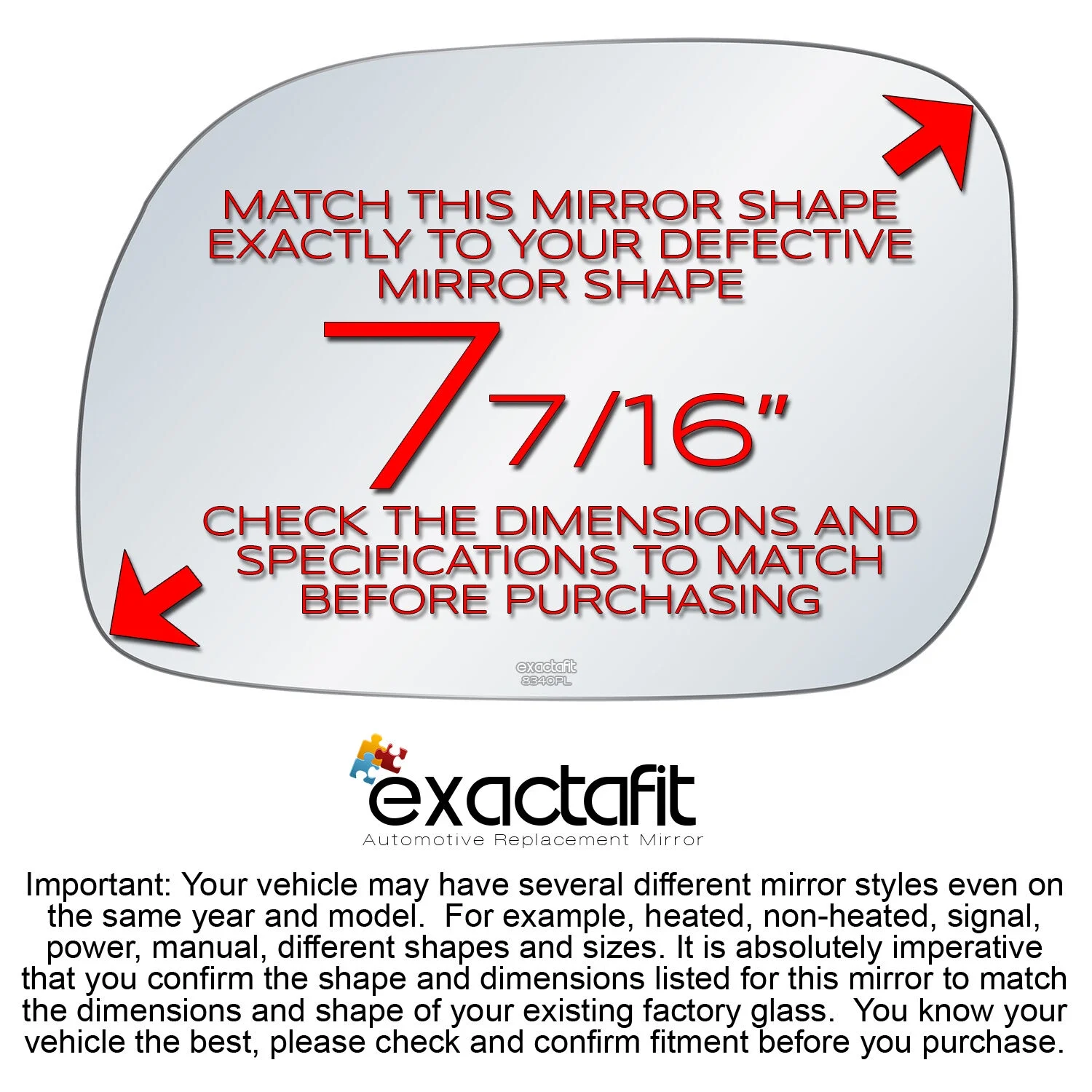 exactafit 8340PL Driver Side Mirror Left Hand Glass Replacement Fits Voyager, Grand Voyager, Town & Country, Caravan, Grand Caravan